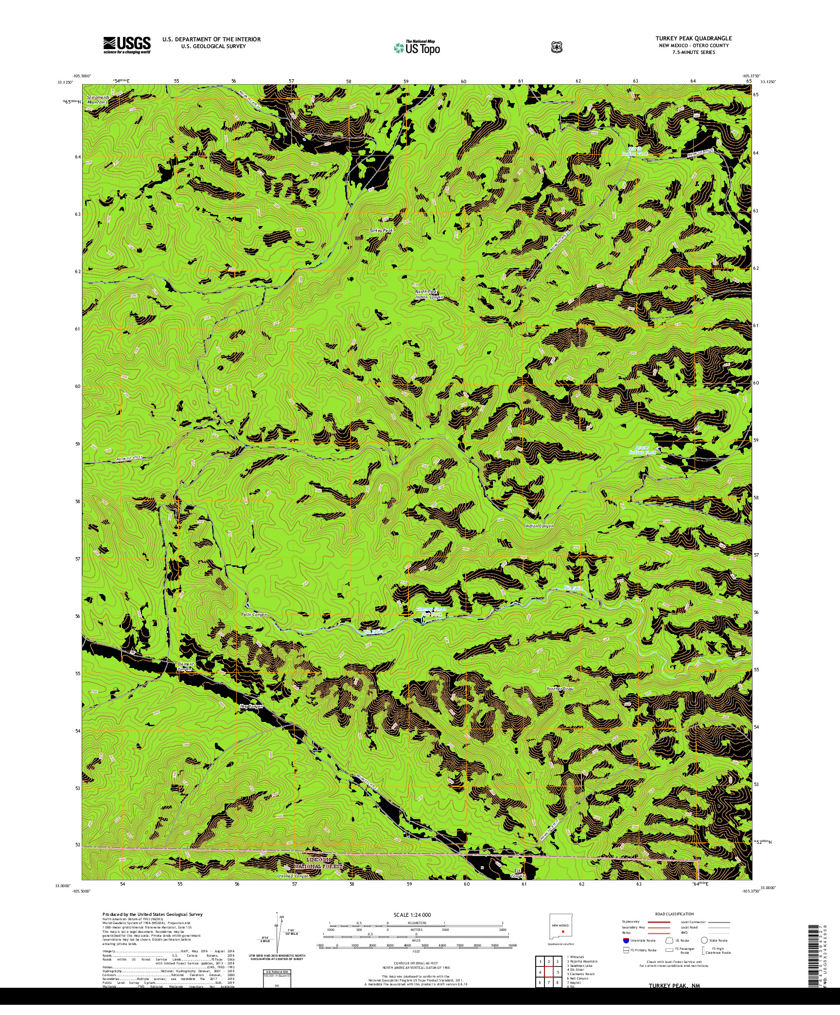 USGS US TOPO 7.5-MINUTE MAP FOR TURKEY PEAK, NM 2020