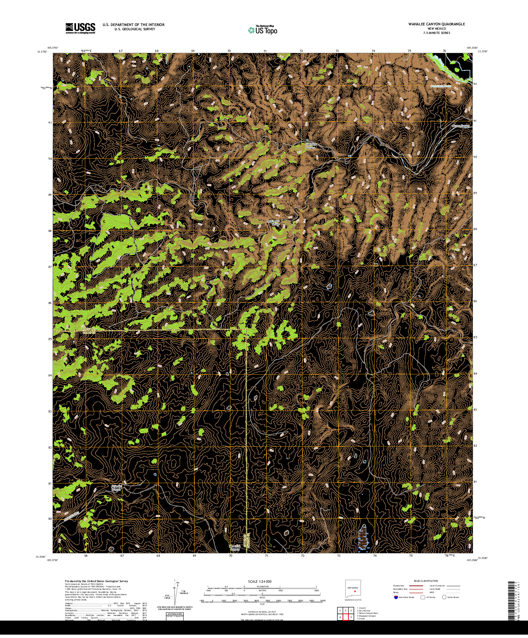 USGS US TOPO 7.5-MINUTE MAP FOR WAHALEE CANYON, NM 2020
