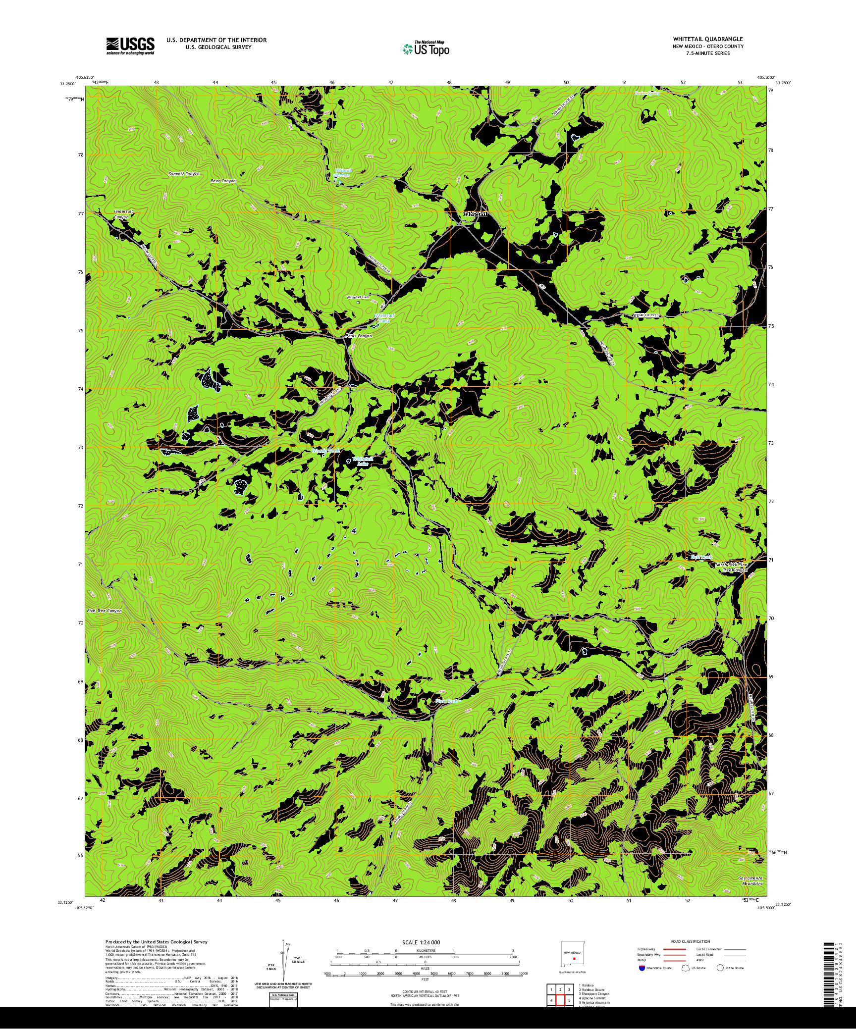 USGS US TOPO 7.5-MINUTE MAP FOR WHITETAIL, NM 2020