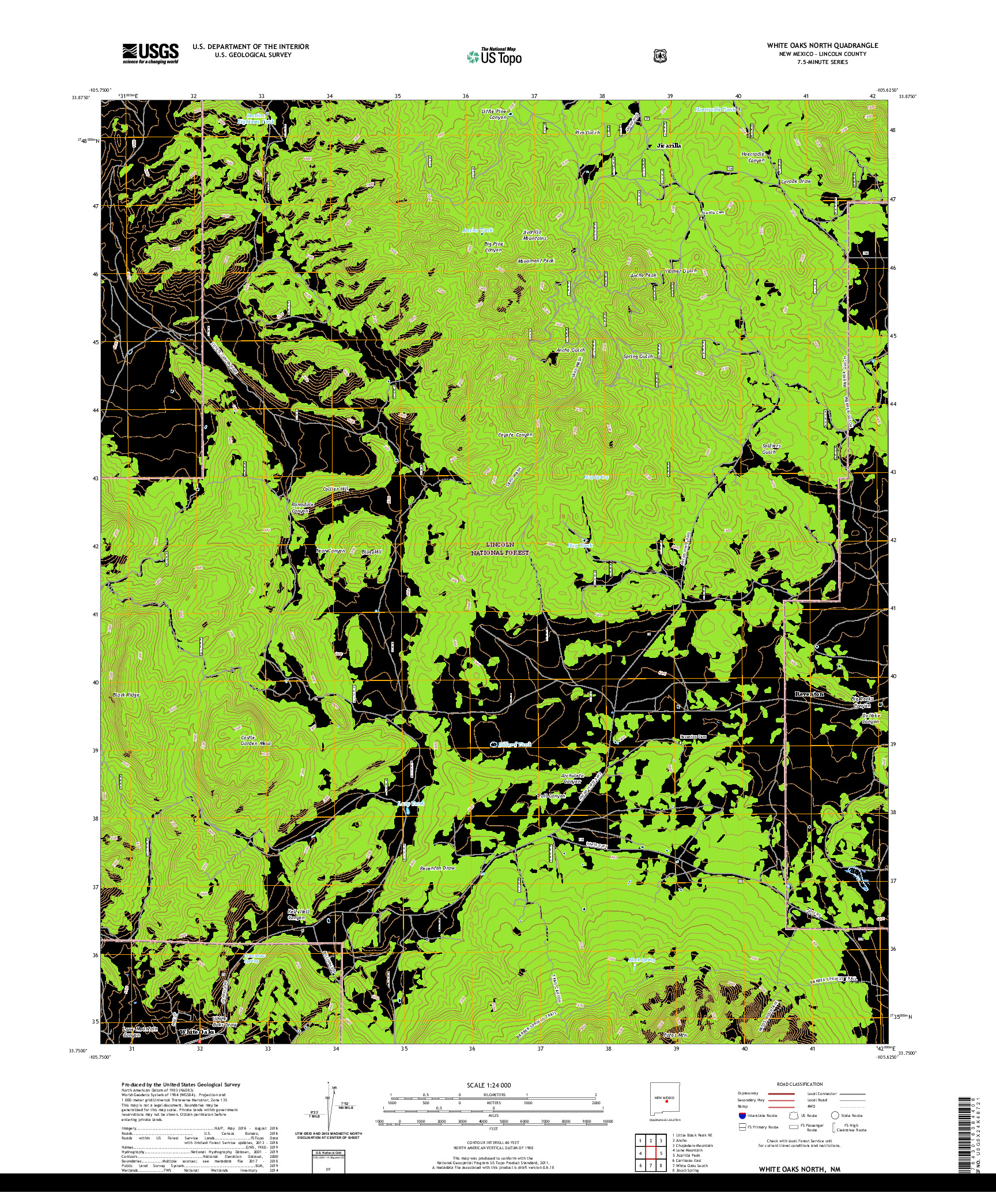 USGS US TOPO 7.5-MINUTE MAP FOR WHITE OAKS NORTH, NM 2020