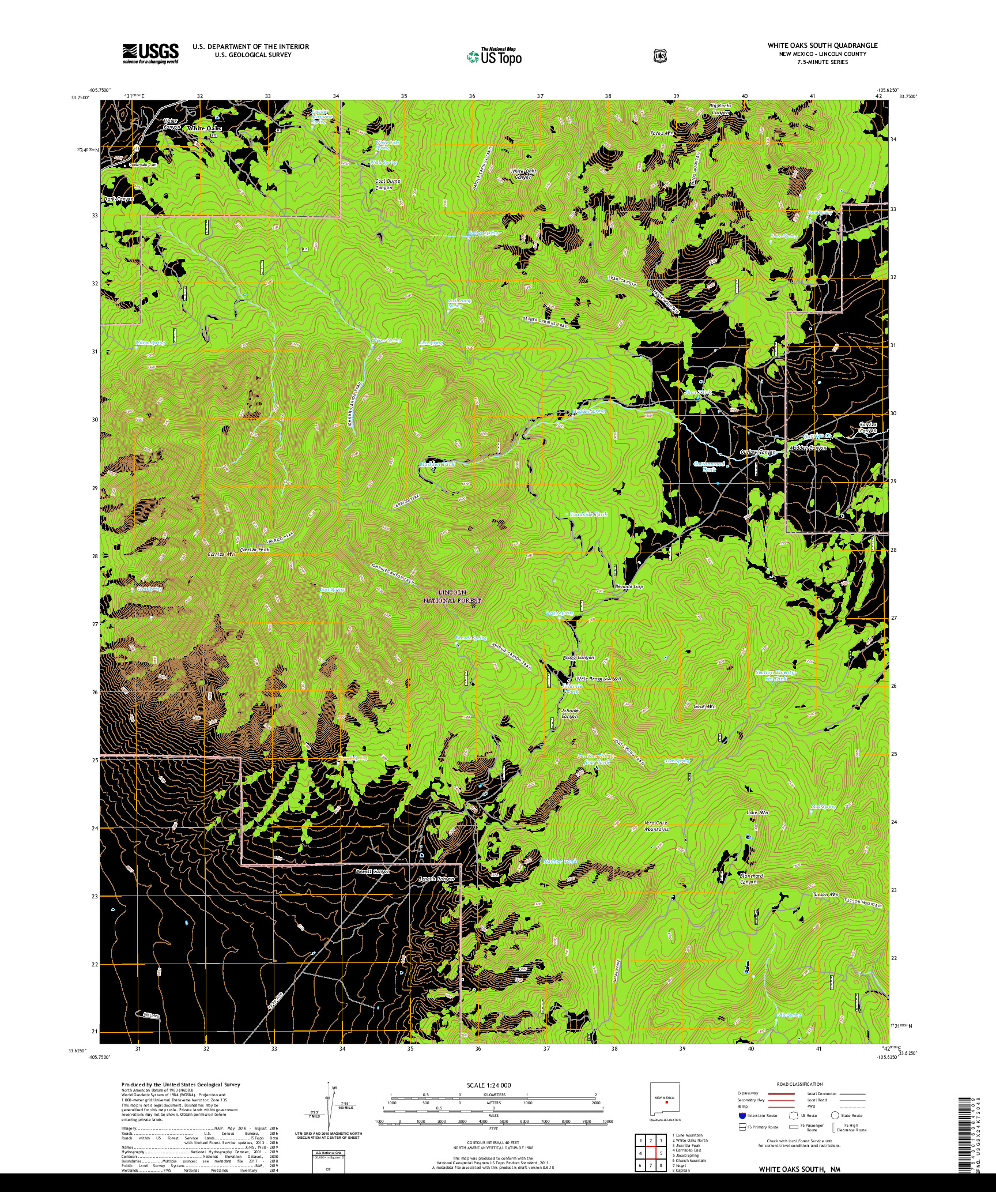 USGS US TOPO 7.5-MINUTE MAP FOR WHITE OAKS SOUTH, NM 2020