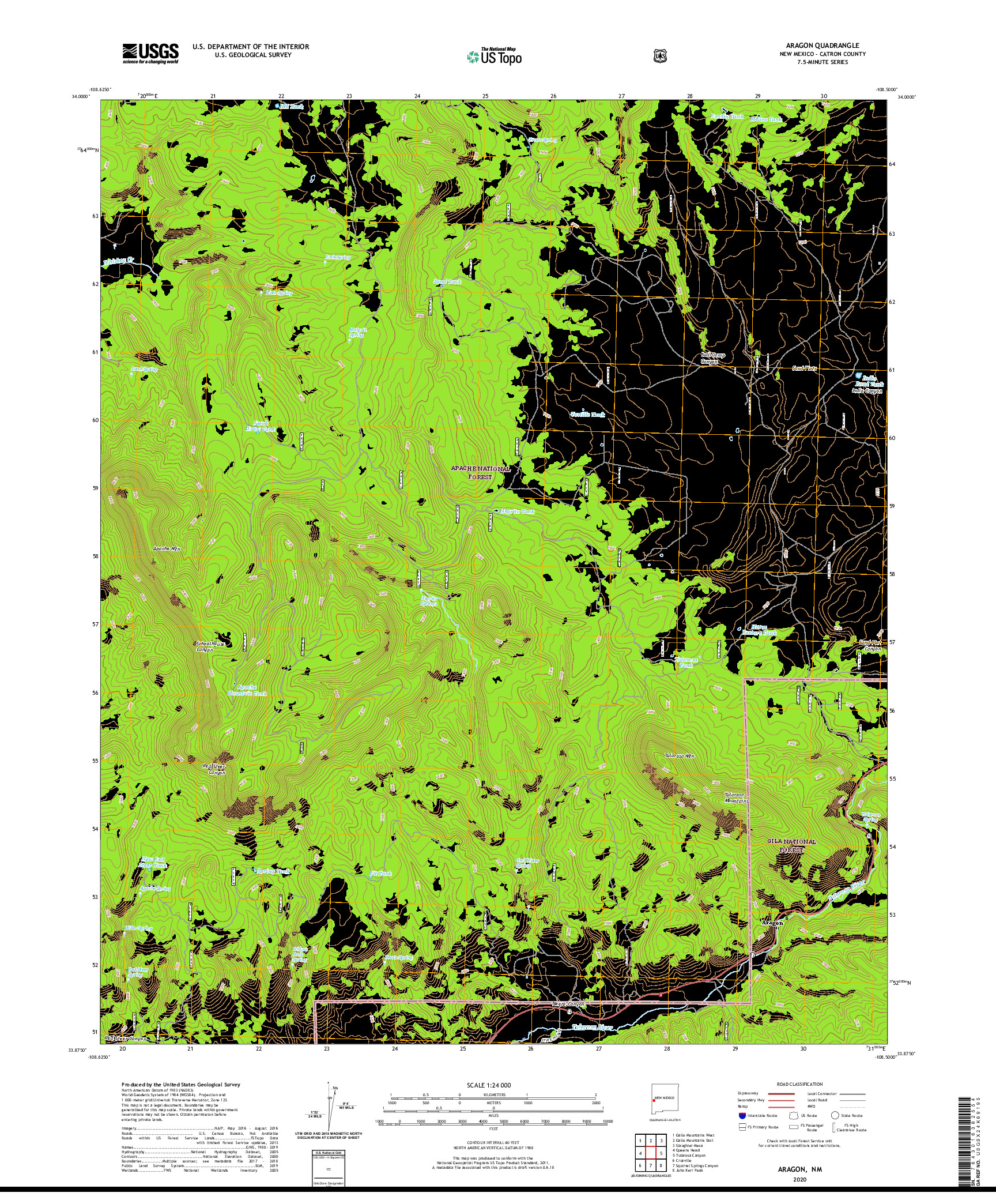 USGS US TOPO 7.5-MINUTE MAP FOR ARAGON, NM 2020