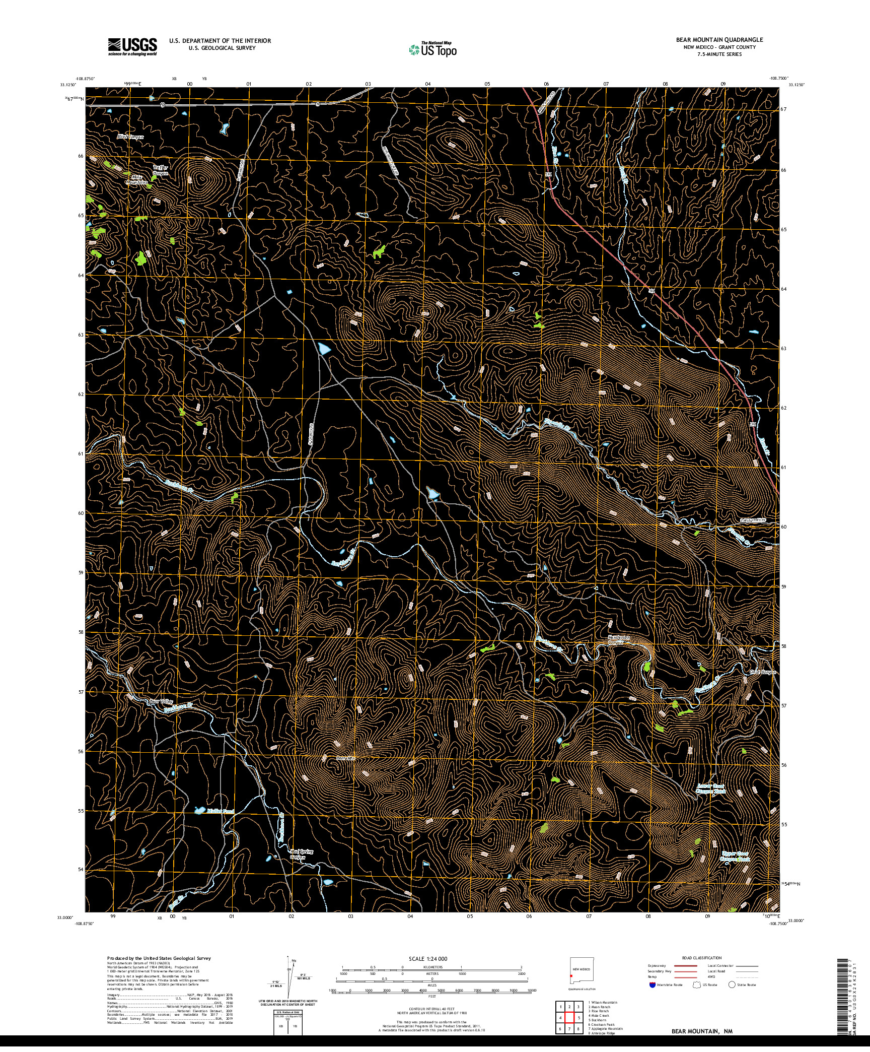 USGS US TOPO 7.5-MINUTE MAP FOR BEAR MOUNTAIN, NM 2020