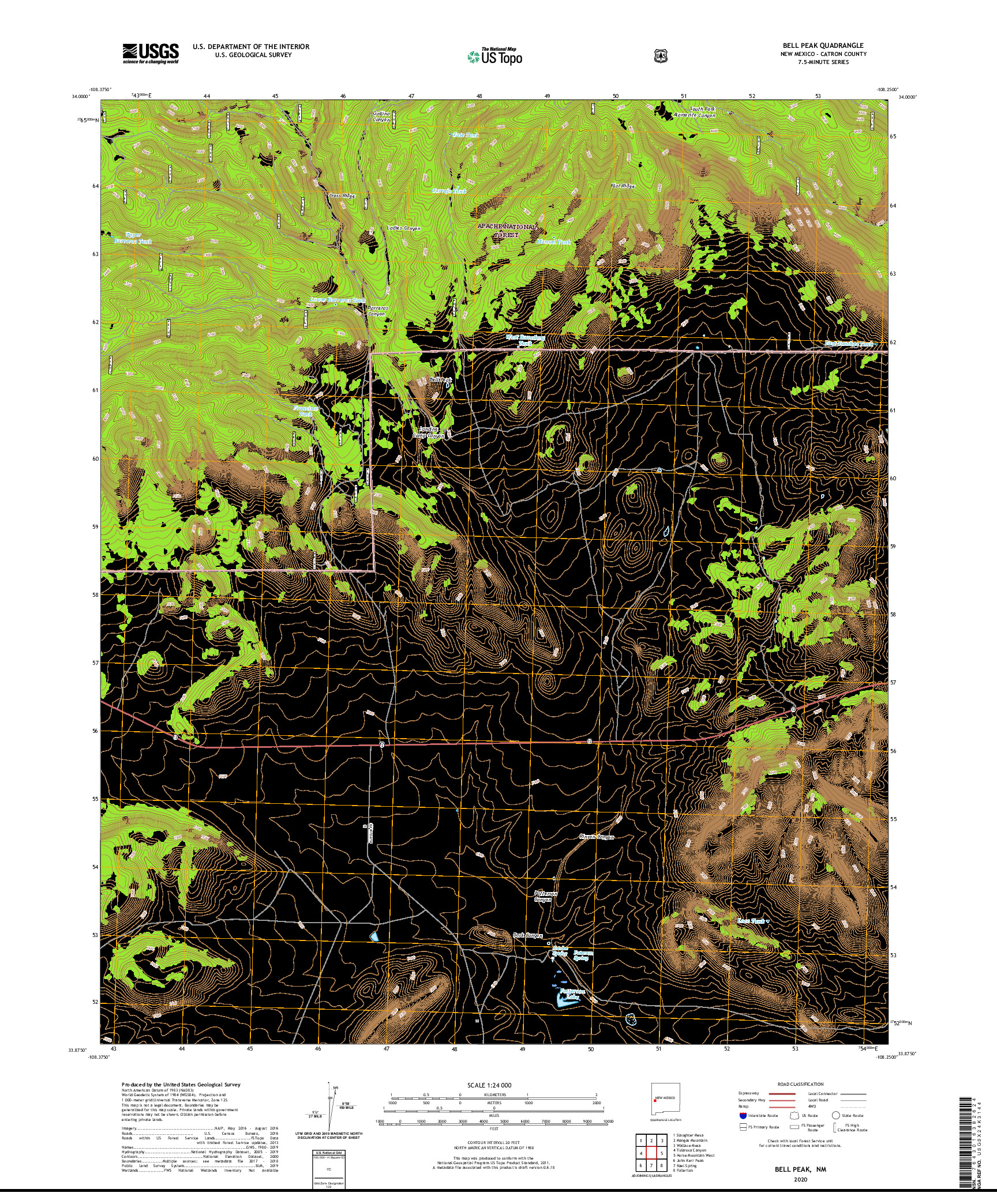 USGS US TOPO 7.5-MINUTE MAP FOR BELL PEAK, NM 2020