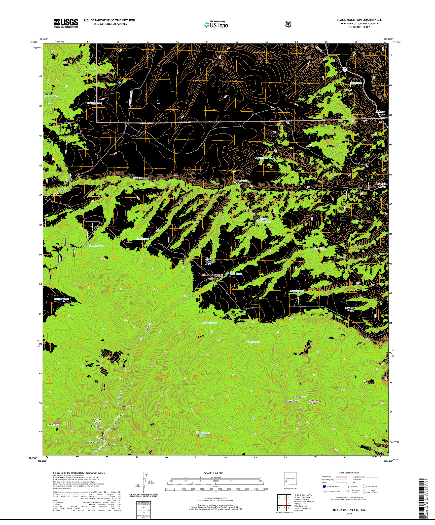 USGS US TOPO 7.5-MINUTE MAP FOR BLACK MOUNTAIN, NM 2020