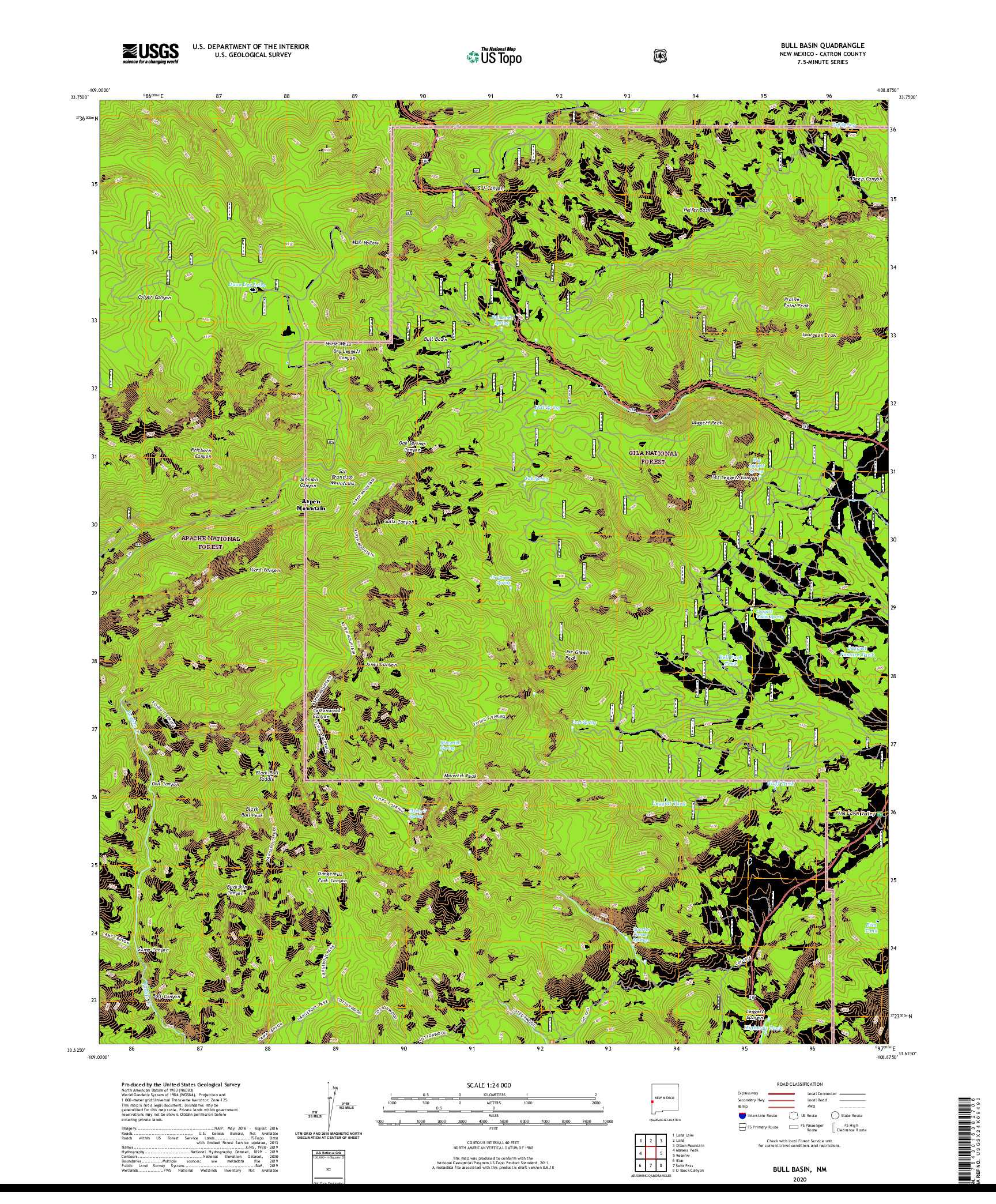 USGS US TOPO 7.5-MINUTE MAP FOR BULL BASIN, NM 2020