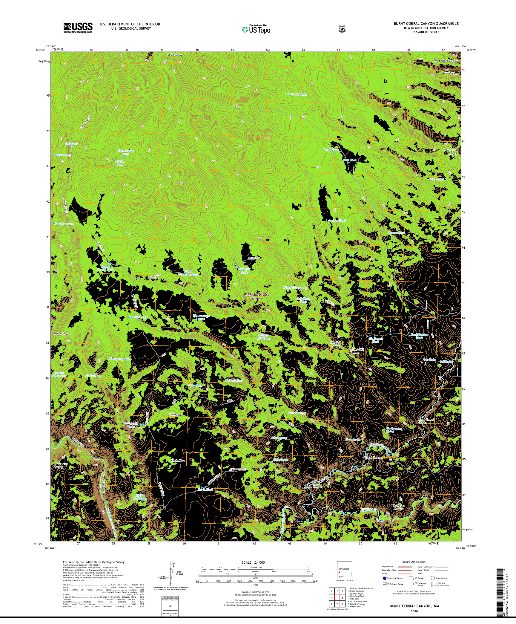 USGS US TOPO 7.5-MINUTE MAP FOR BURNT CORRAL CANYON, NM 2020