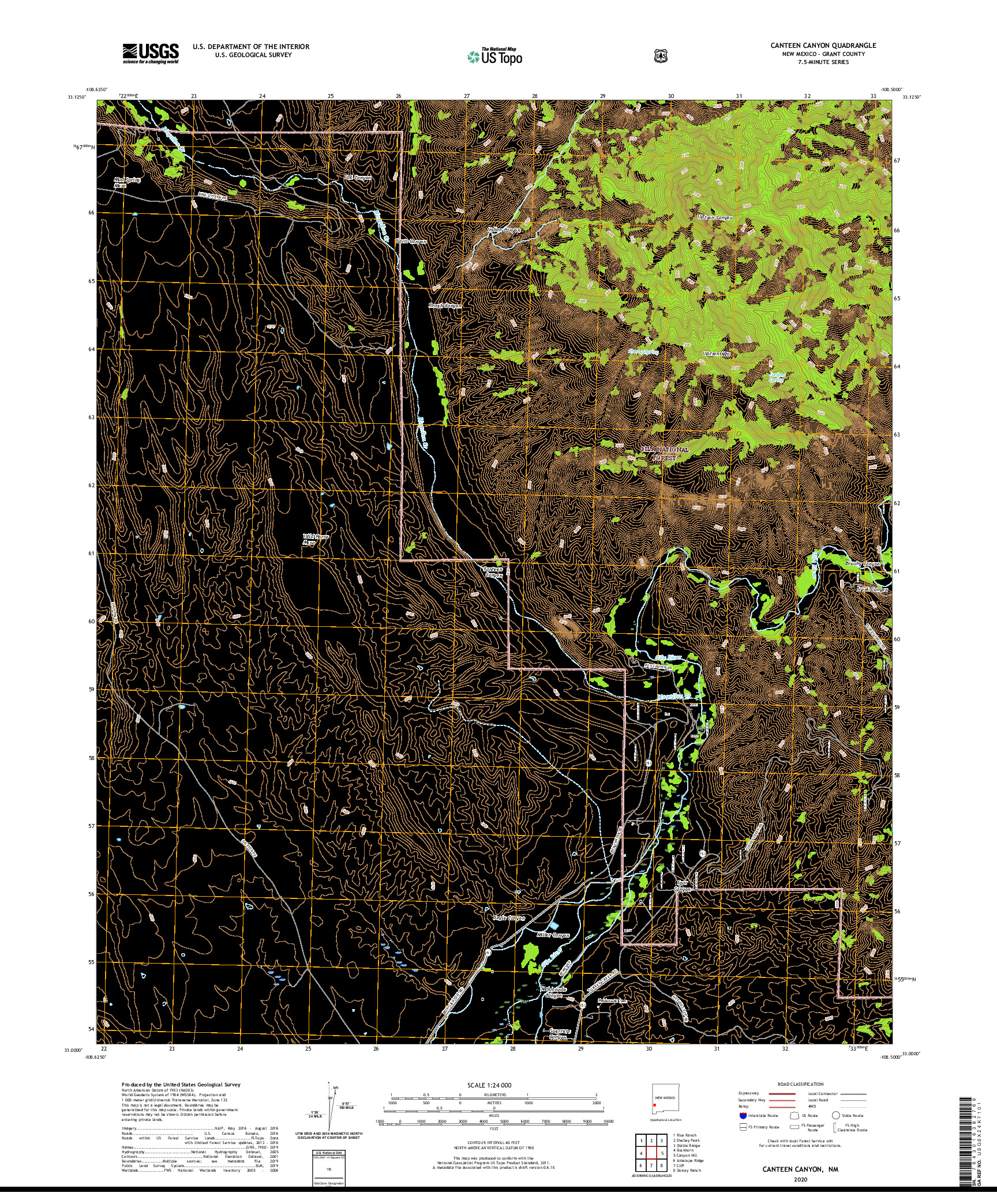 USGS US TOPO 7.5-MINUTE MAP FOR CANTEEN CANYON, NM 2020