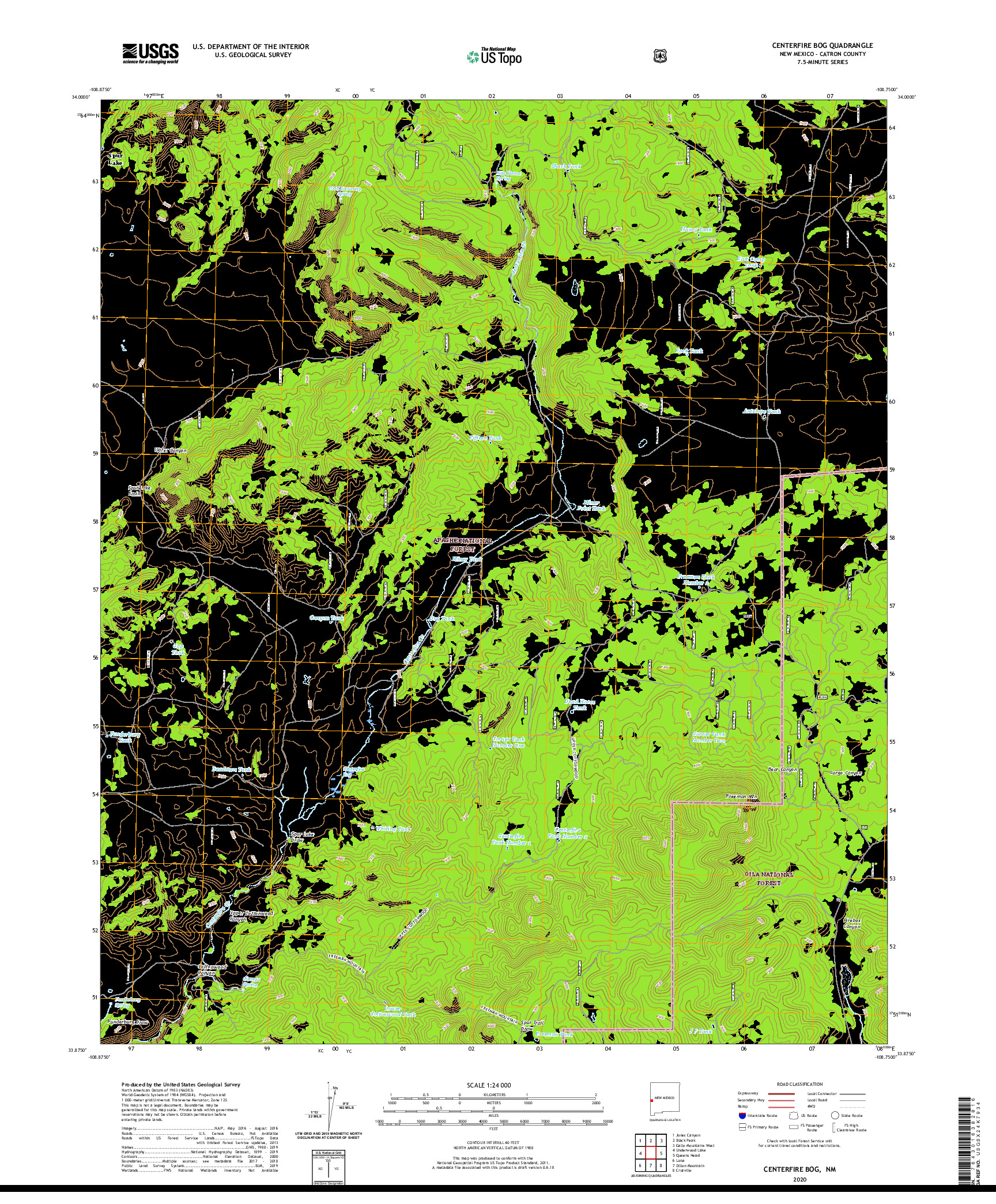 USGS US TOPO 7.5-MINUTE MAP FOR CENTERFIRE BOG, NM 2020