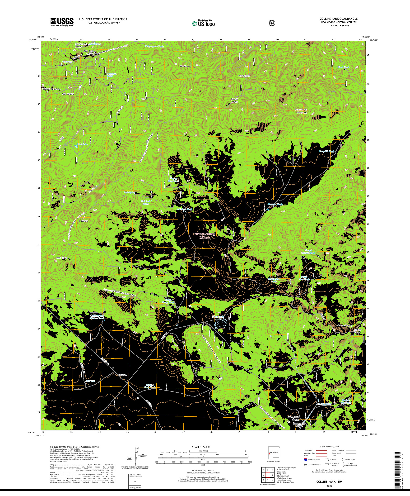 USGS US TOPO 7.5-MINUTE MAP FOR COLLINS PARK, NM 2020