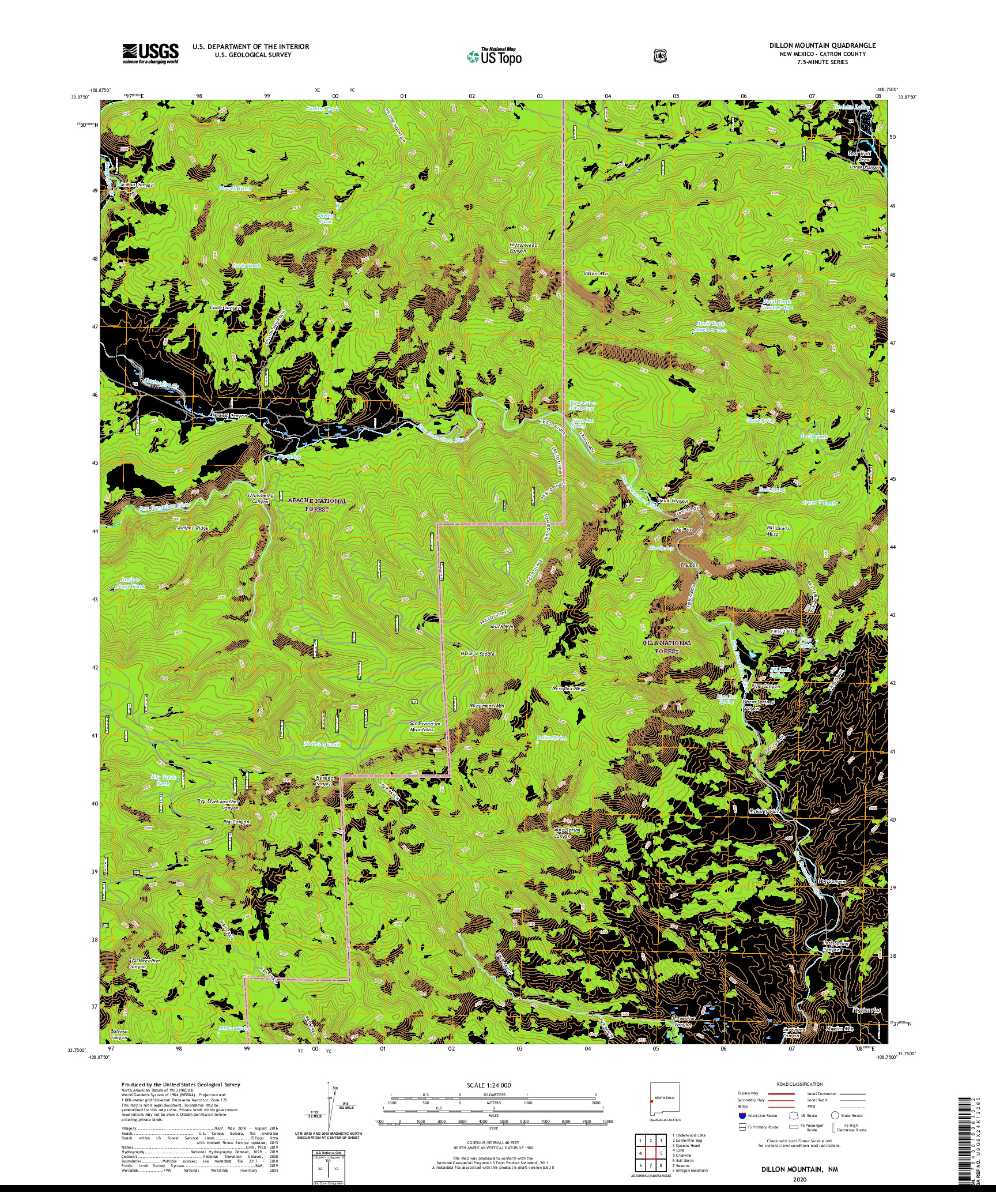 USGS US TOPO 7.5-MINUTE MAP FOR DILLON MOUNTAIN, NM 2020