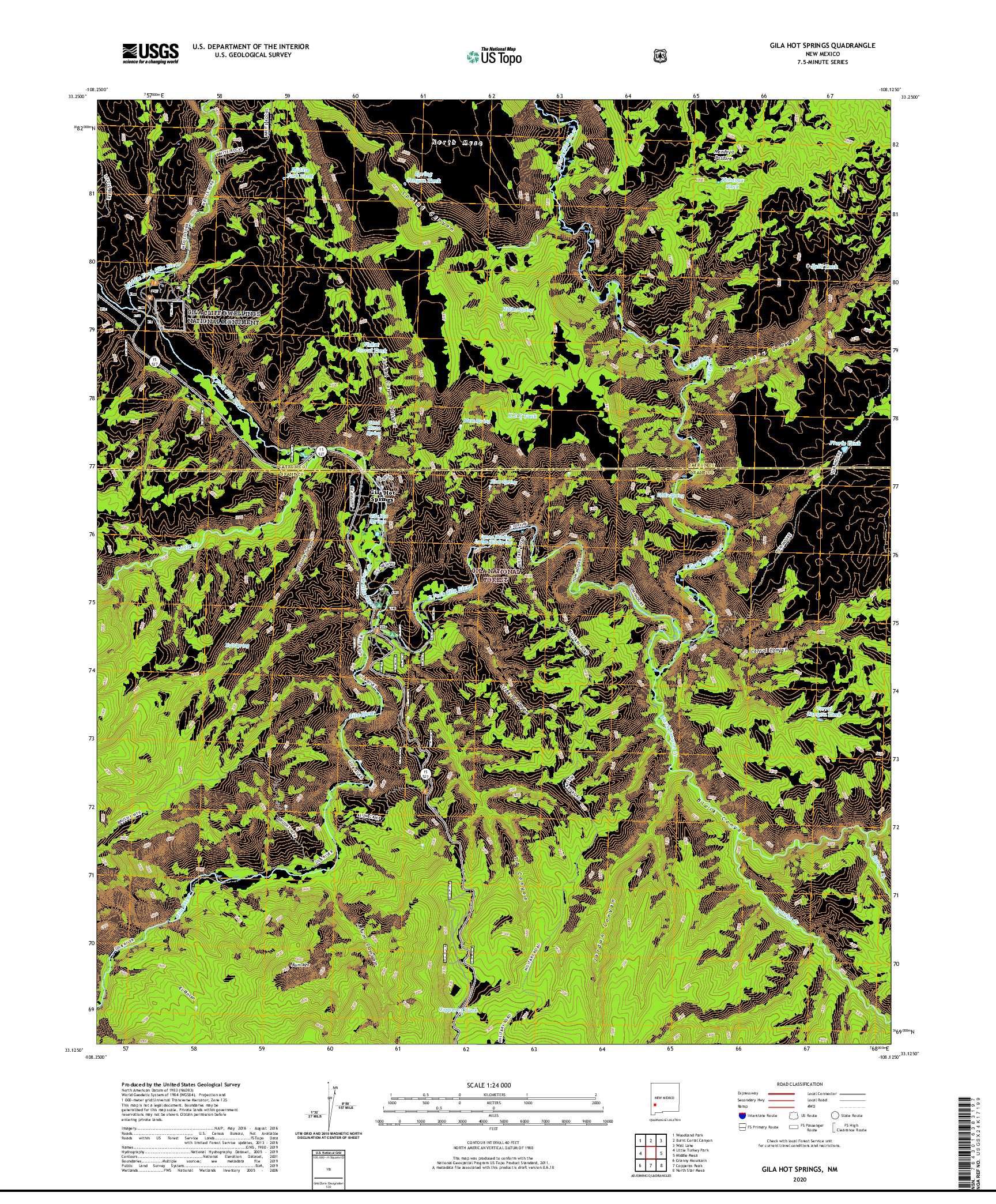 USGS US TOPO 7.5-MINUTE MAP FOR GILA HOT SPRINGS, NM 2020
