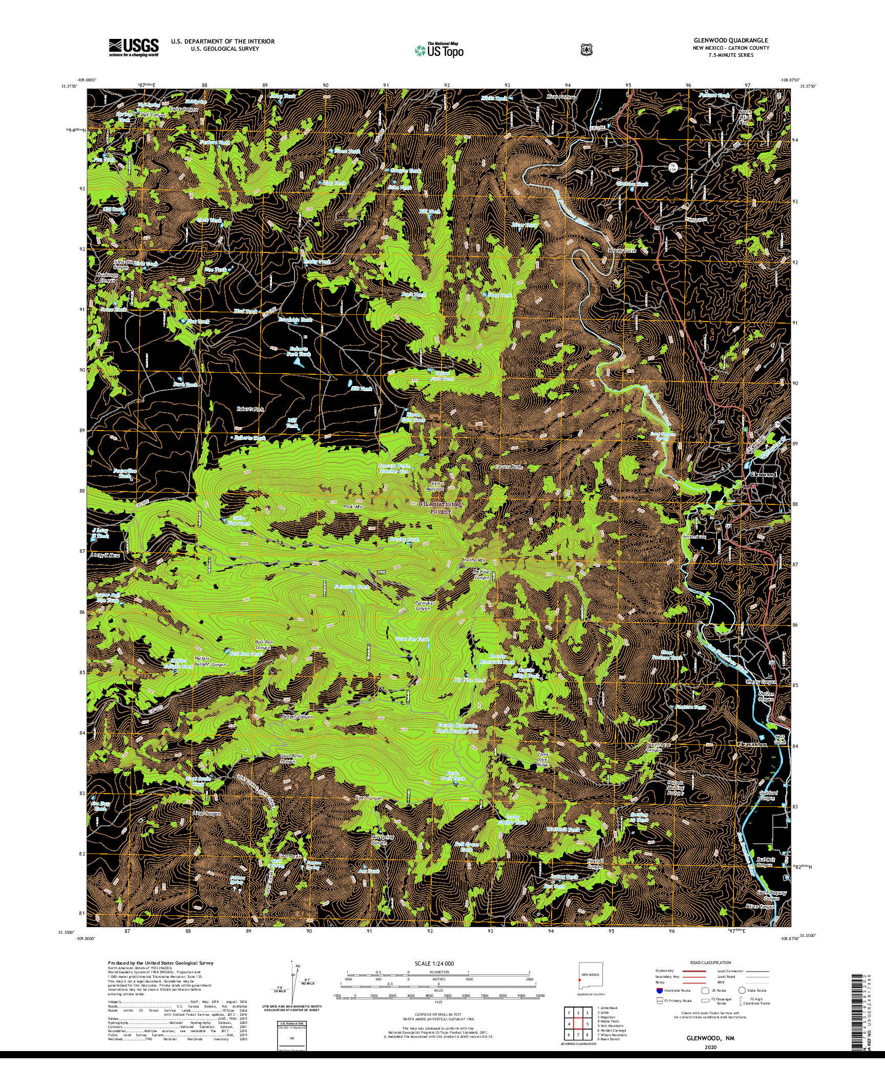USGS US TOPO 7.5-MINUTE MAP FOR GLENWOOD, NM 2020