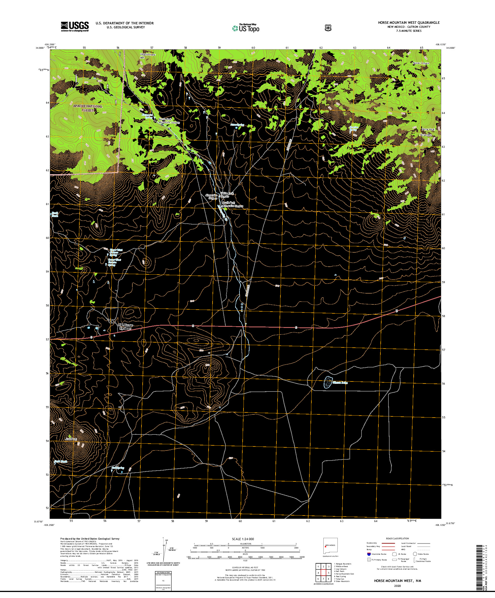 USGS US TOPO 7.5-MINUTE MAP FOR HORSE MOUNTAIN WEST, NM 2020