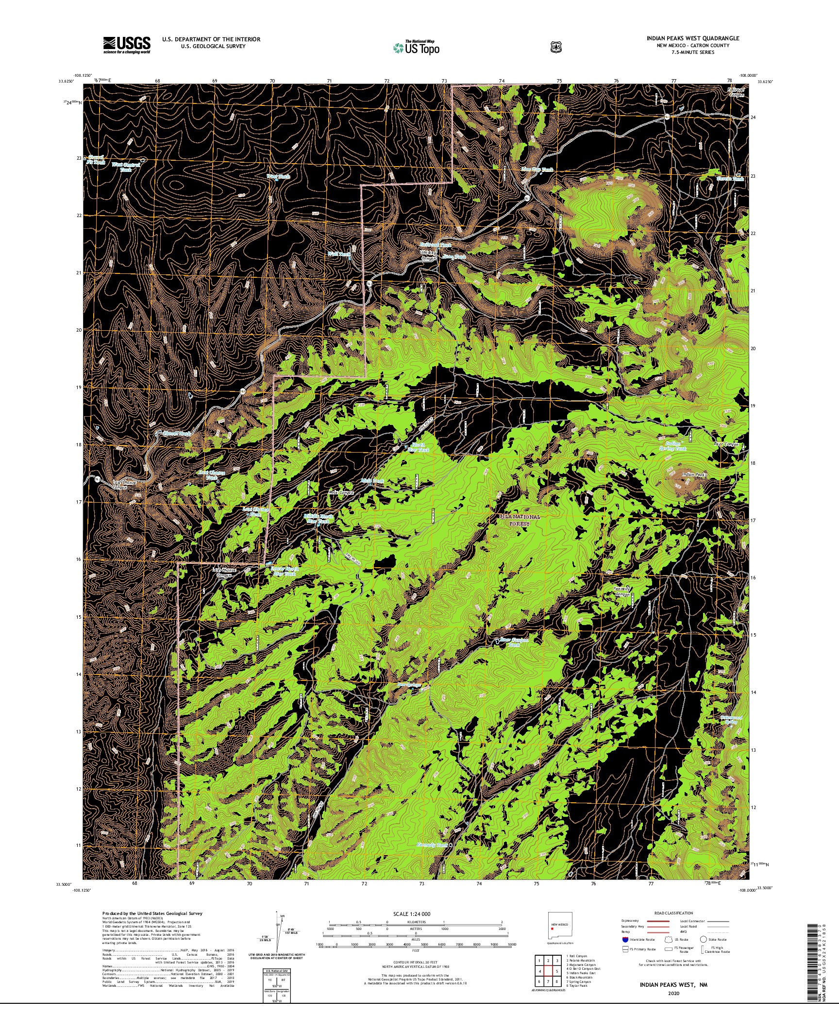 USGS US TOPO 7.5-MINUTE MAP FOR INDIAN PEAKS WEST, NM 2020