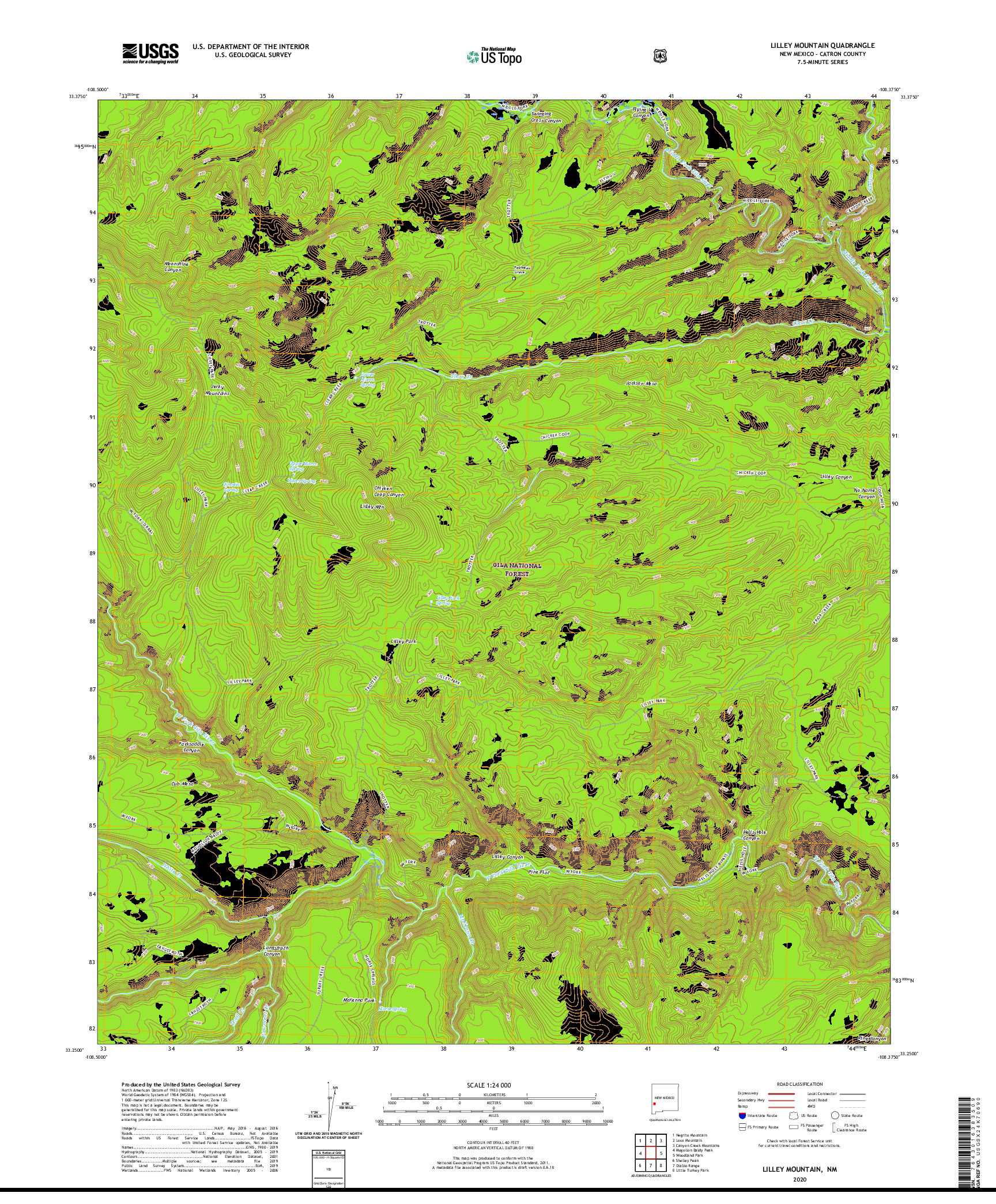 USGS US TOPO 7.5-MINUTE MAP FOR LILLEY MOUNTAIN, NM 2020