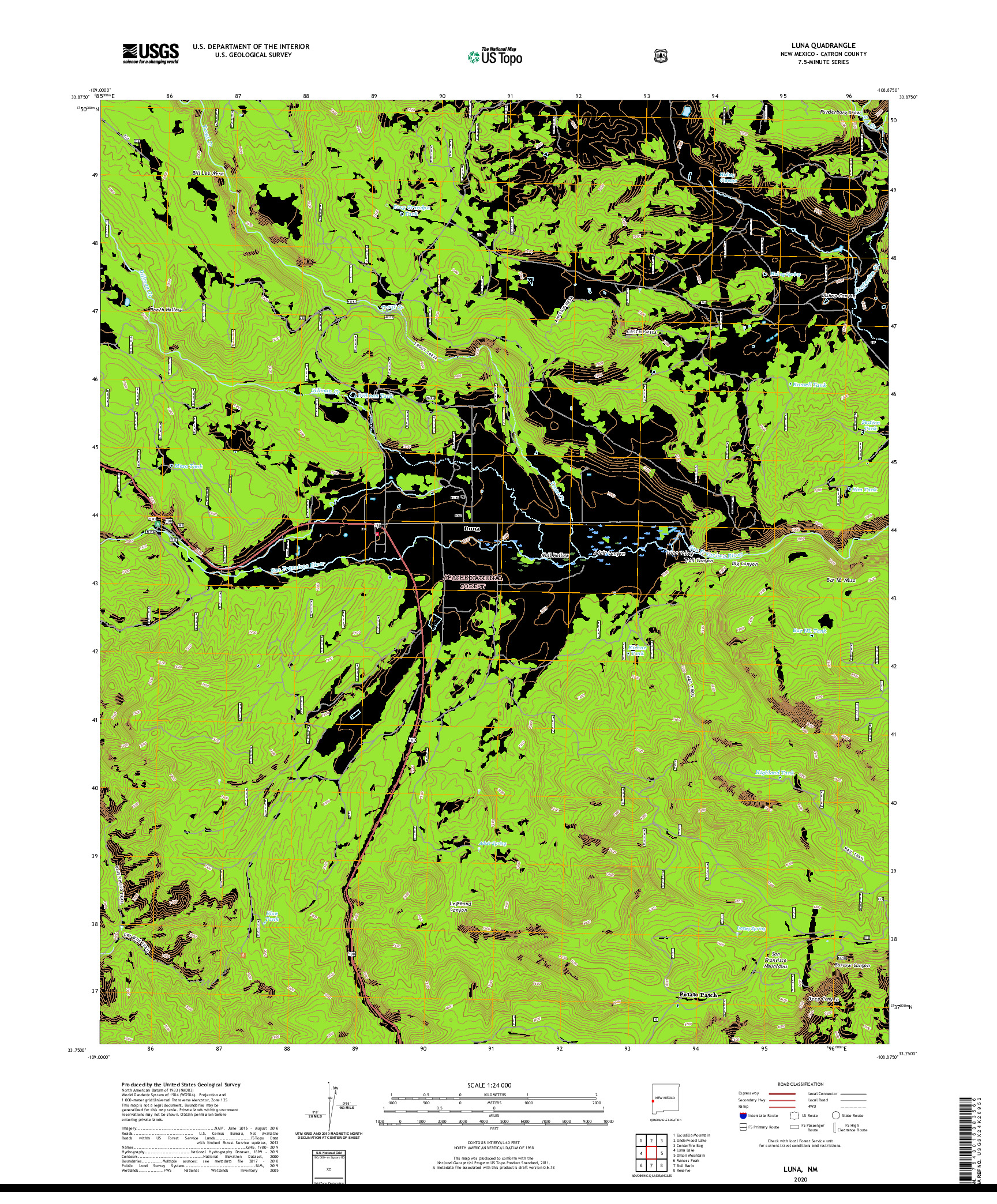 USGS US TOPO 7.5-MINUTE MAP FOR LUNA, NM 2020