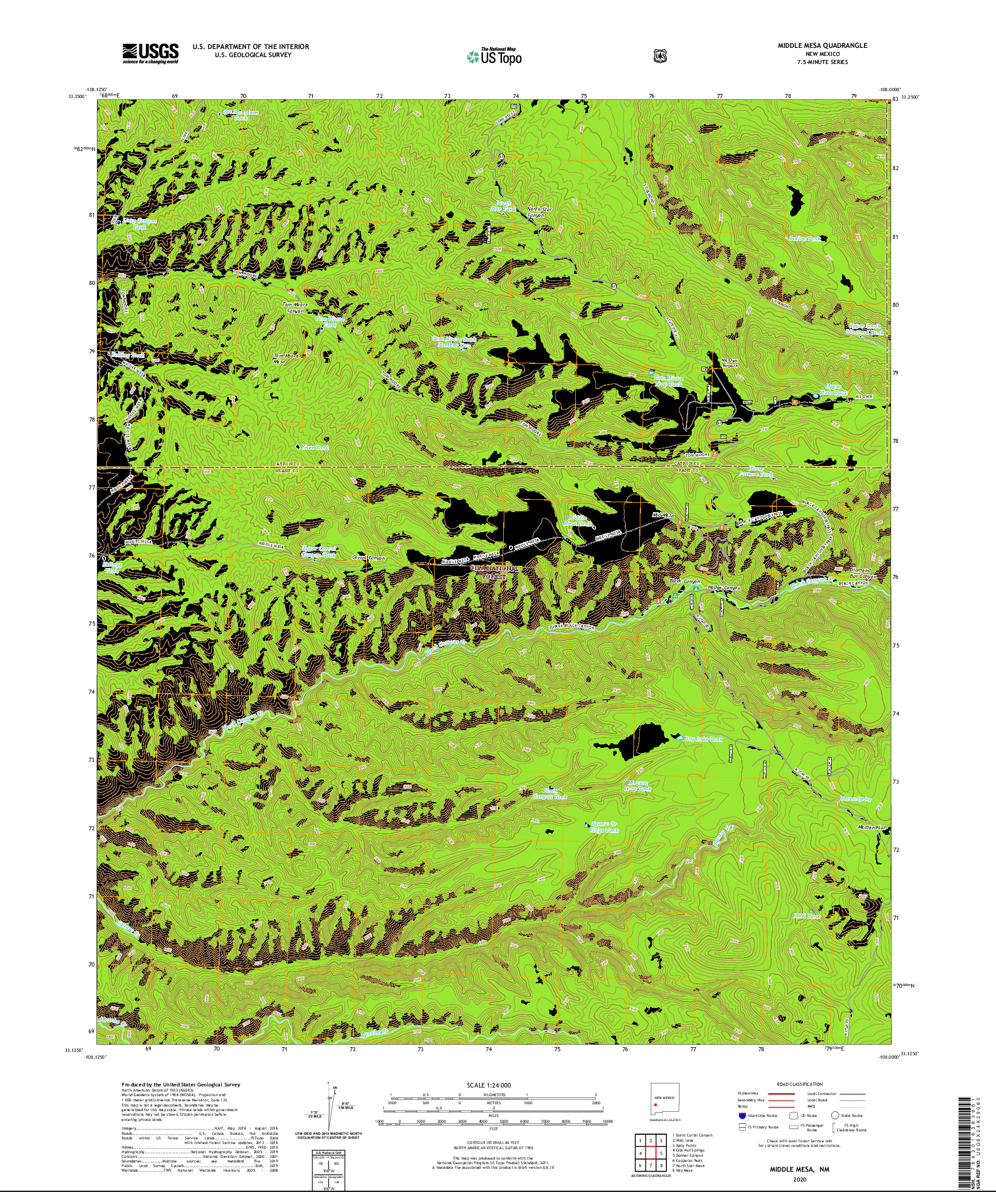 USGS US TOPO 7.5-MINUTE MAP FOR MIDDLE MESA, NM 2020