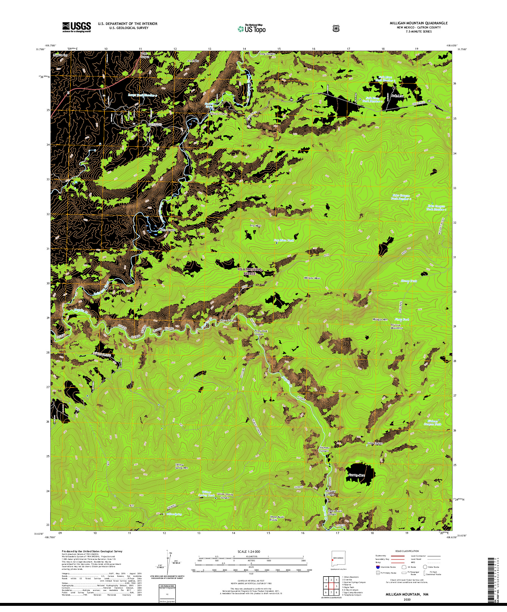USGS US TOPO 7.5-MINUTE MAP FOR MILLIGAN MOUNTAIN, NM 2020