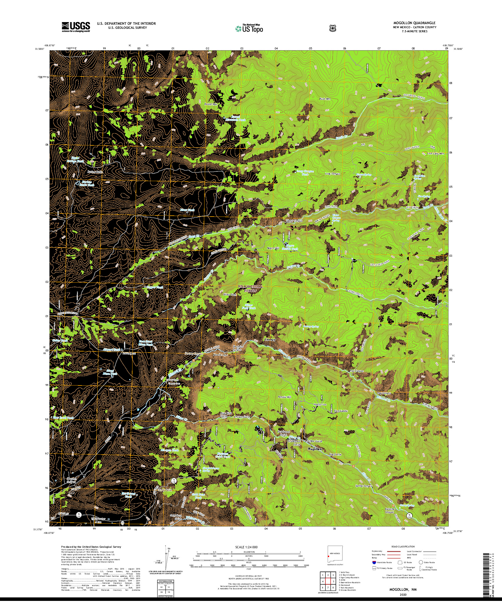 USGS US TOPO 7.5-MINUTE MAP FOR MOGOLLON, NM 2020