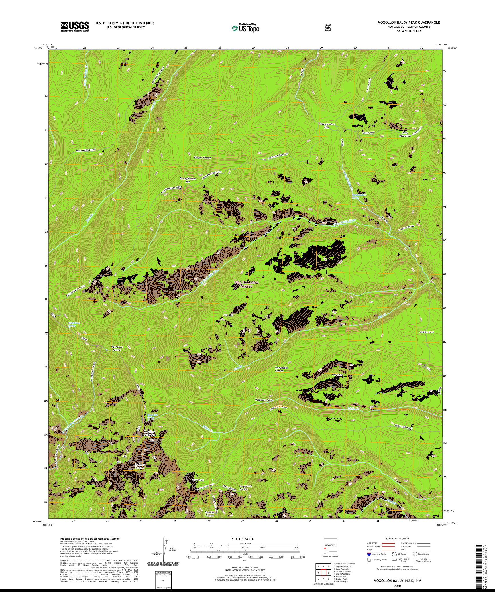 USGS US TOPO 7.5-MINUTE MAP FOR MOGOLLON BALDY PEAK, NM 2020