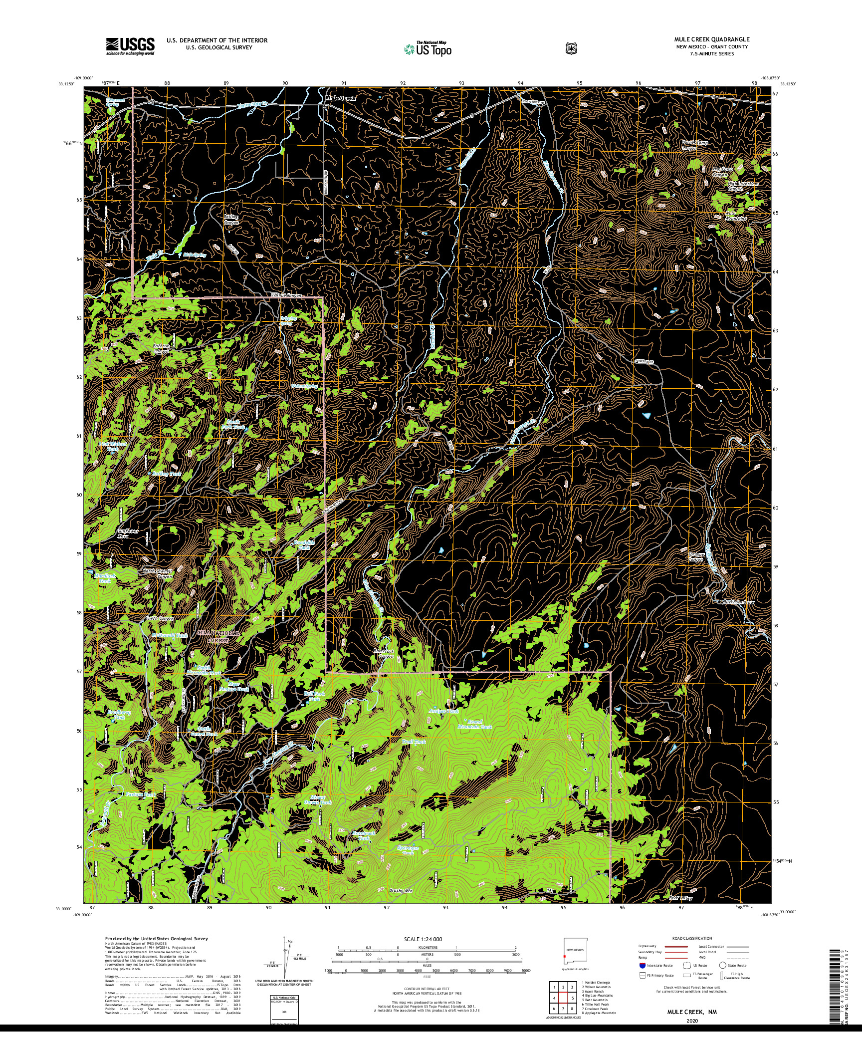 USGS US TOPO 7.5-MINUTE MAP FOR MULE CREEK, NM 2020