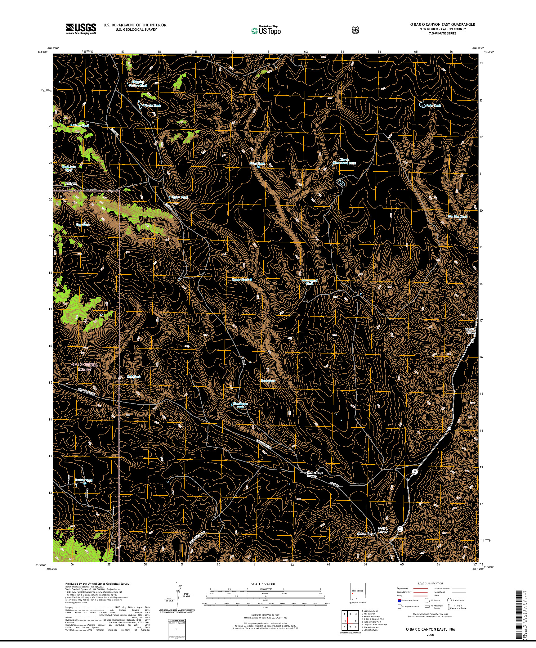 USGS US TOPO 7.5-MINUTE MAP FOR O BAR O CANYON EAST, NM 2020
