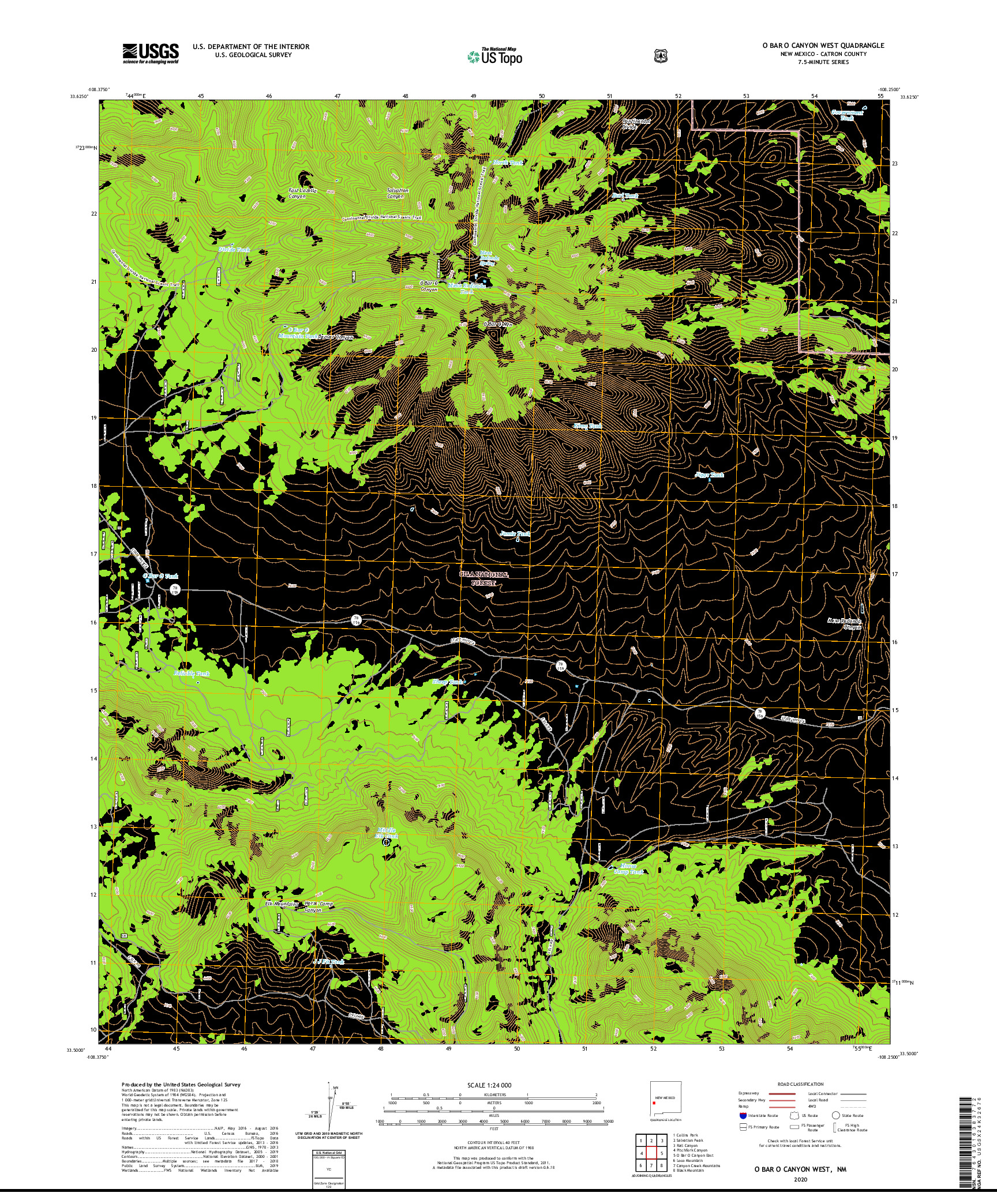 USGS US TOPO 7.5-MINUTE MAP FOR O BAR O CANYON WEST, NM 2020