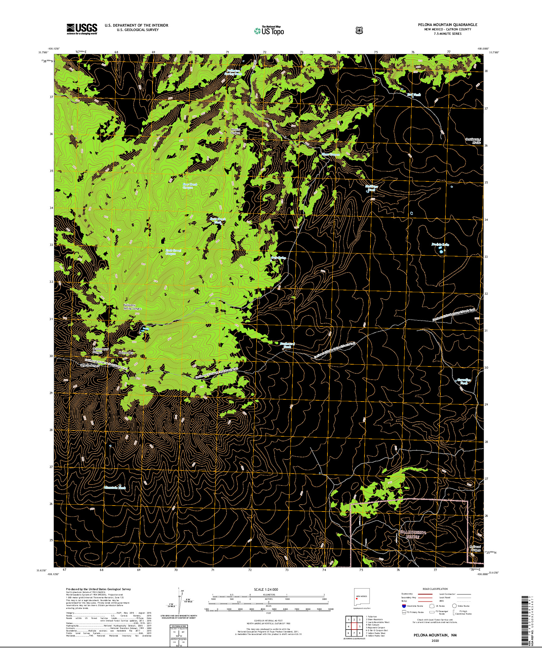 USGS US TOPO 7.5-MINUTE MAP FOR PELONA MOUNTAIN, NM 2020