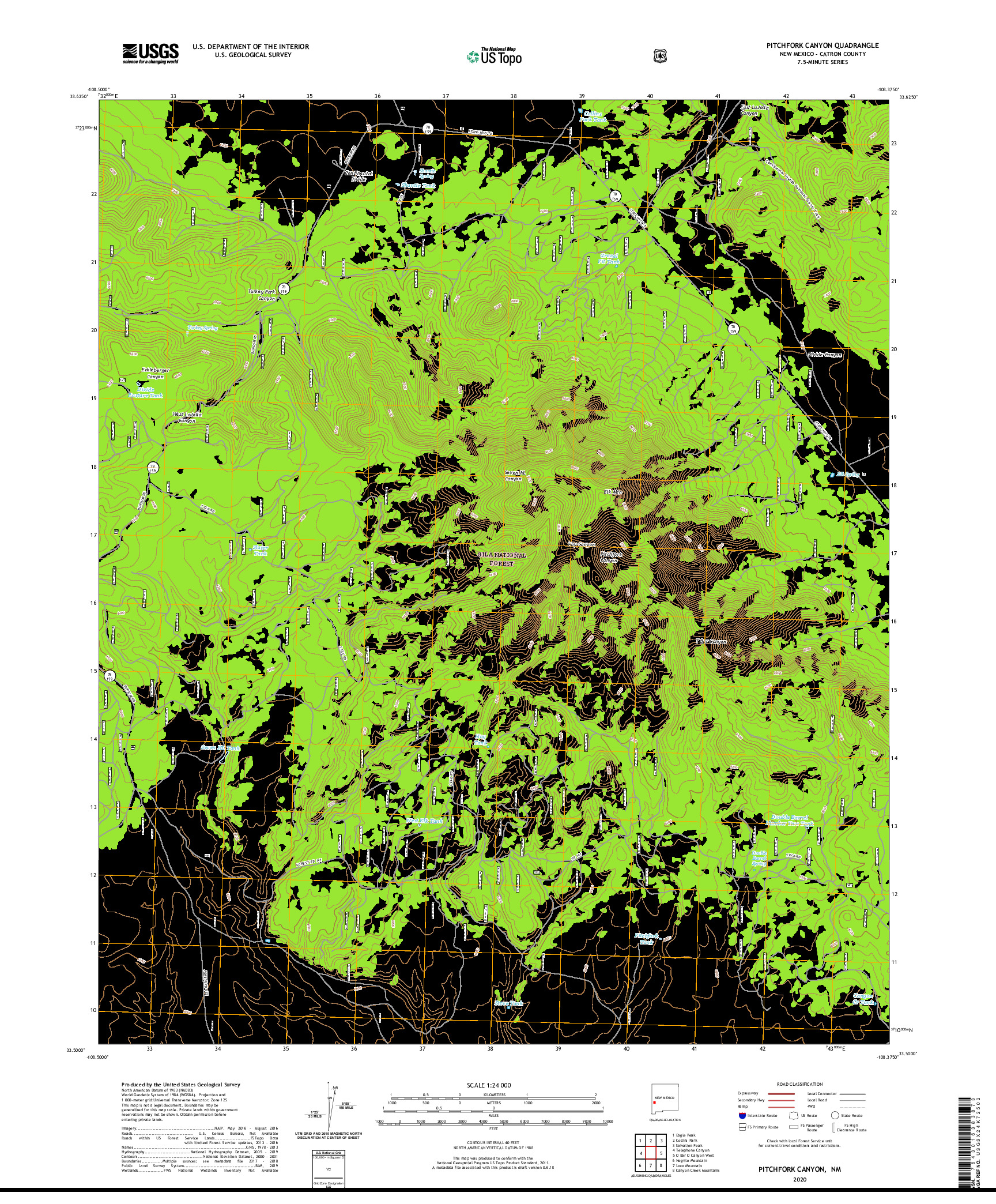 USGS US TOPO 7.5-MINUTE MAP FOR PITCHFORK CANYON, NM 2020