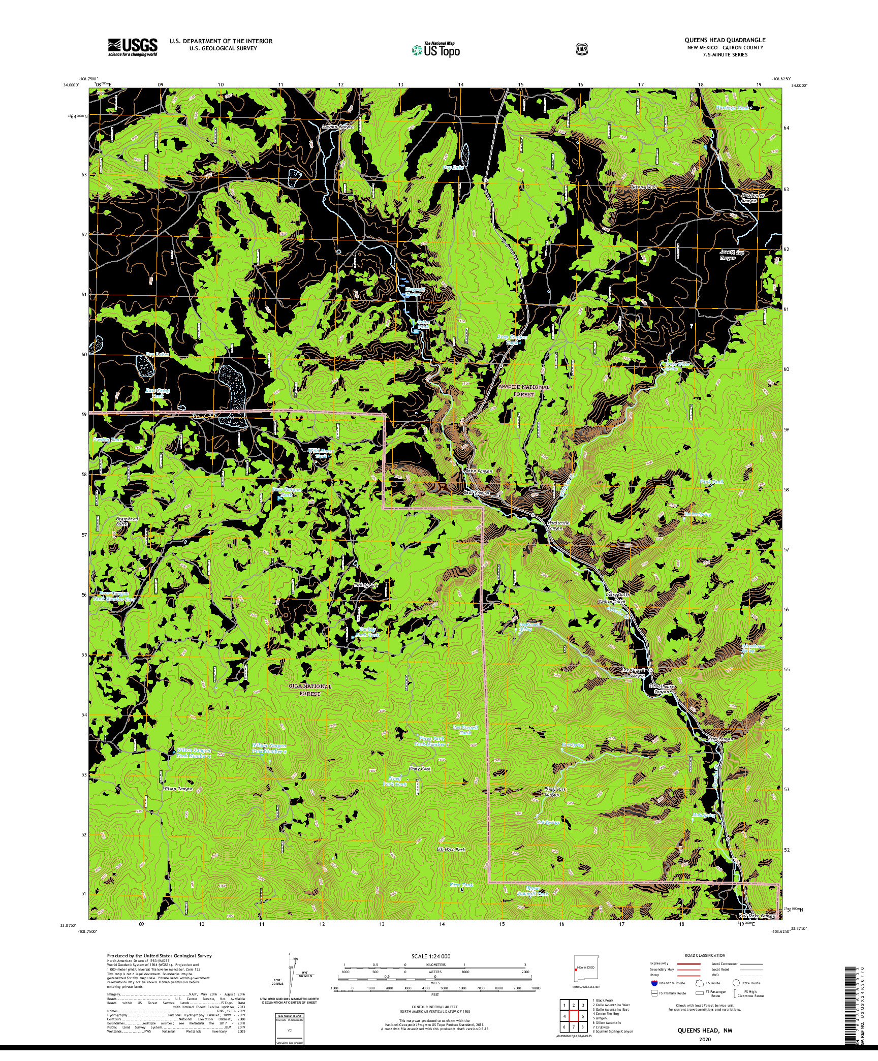 USGS US TOPO 7.5-MINUTE MAP FOR QUEENS HEAD, NM 2020
