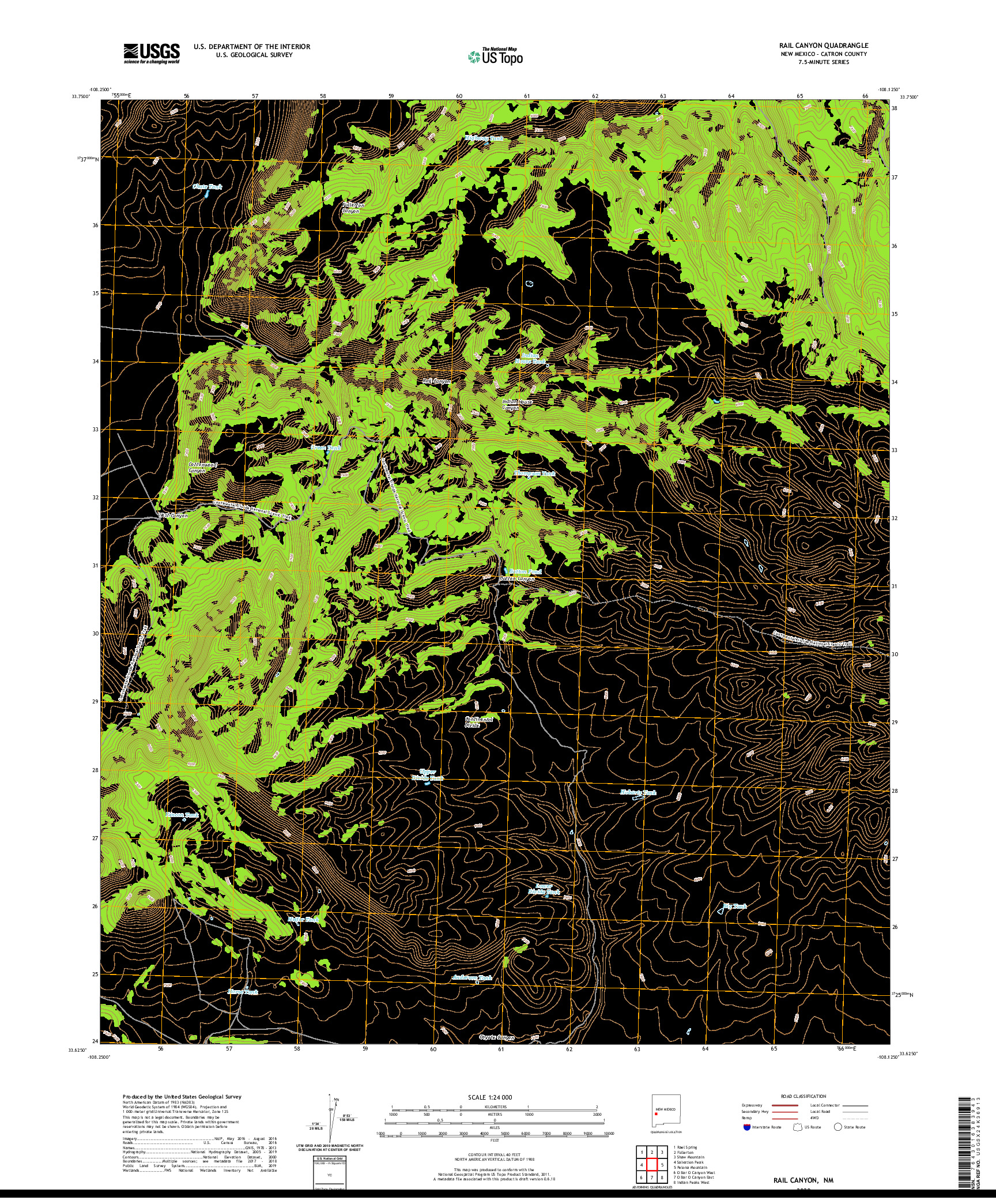 USGS US TOPO 7.5-MINUTE MAP FOR RAIL CANYON, NM 2020