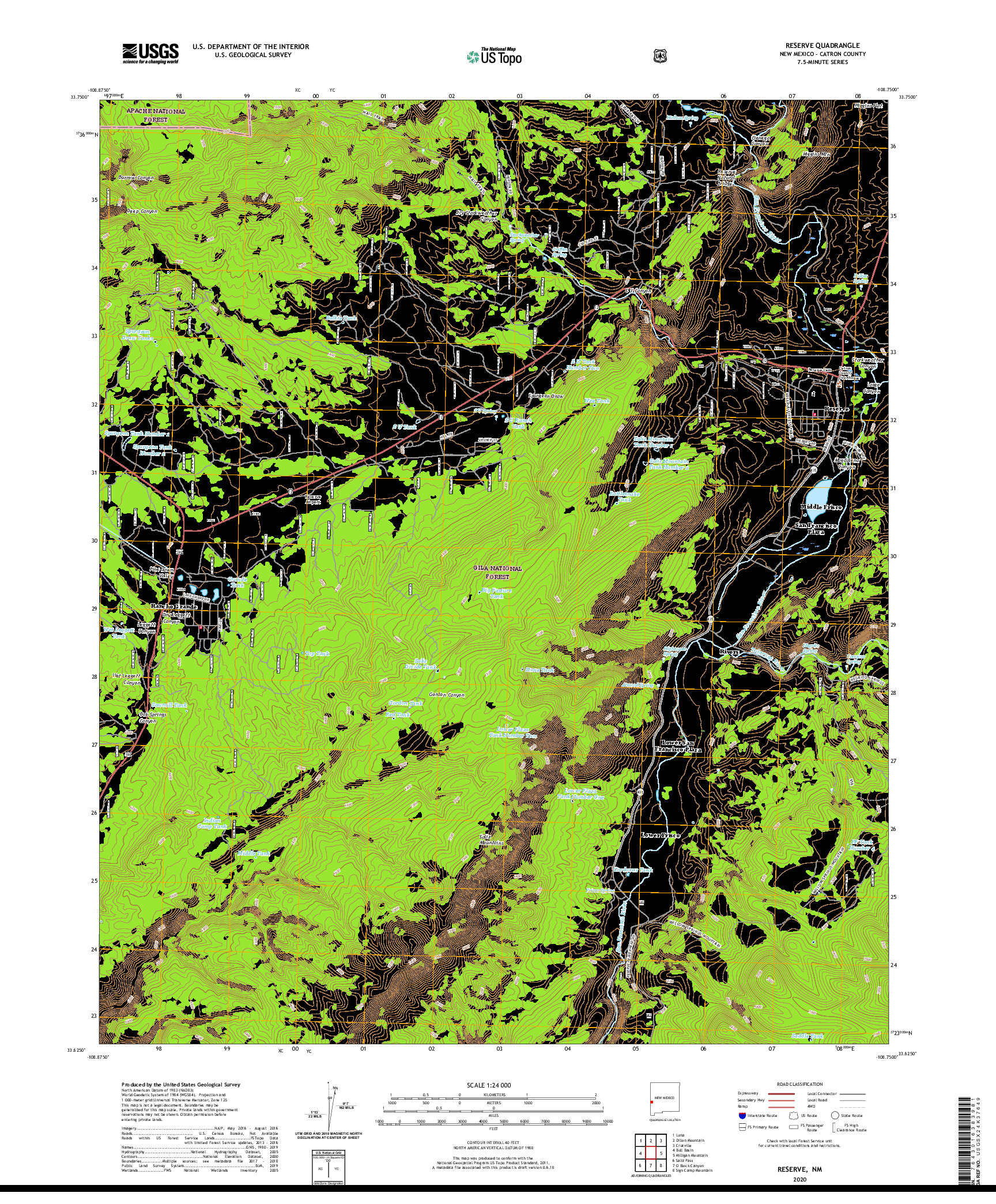 USGS US TOPO 7.5-MINUTE MAP FOR RESERVE, NM 2020