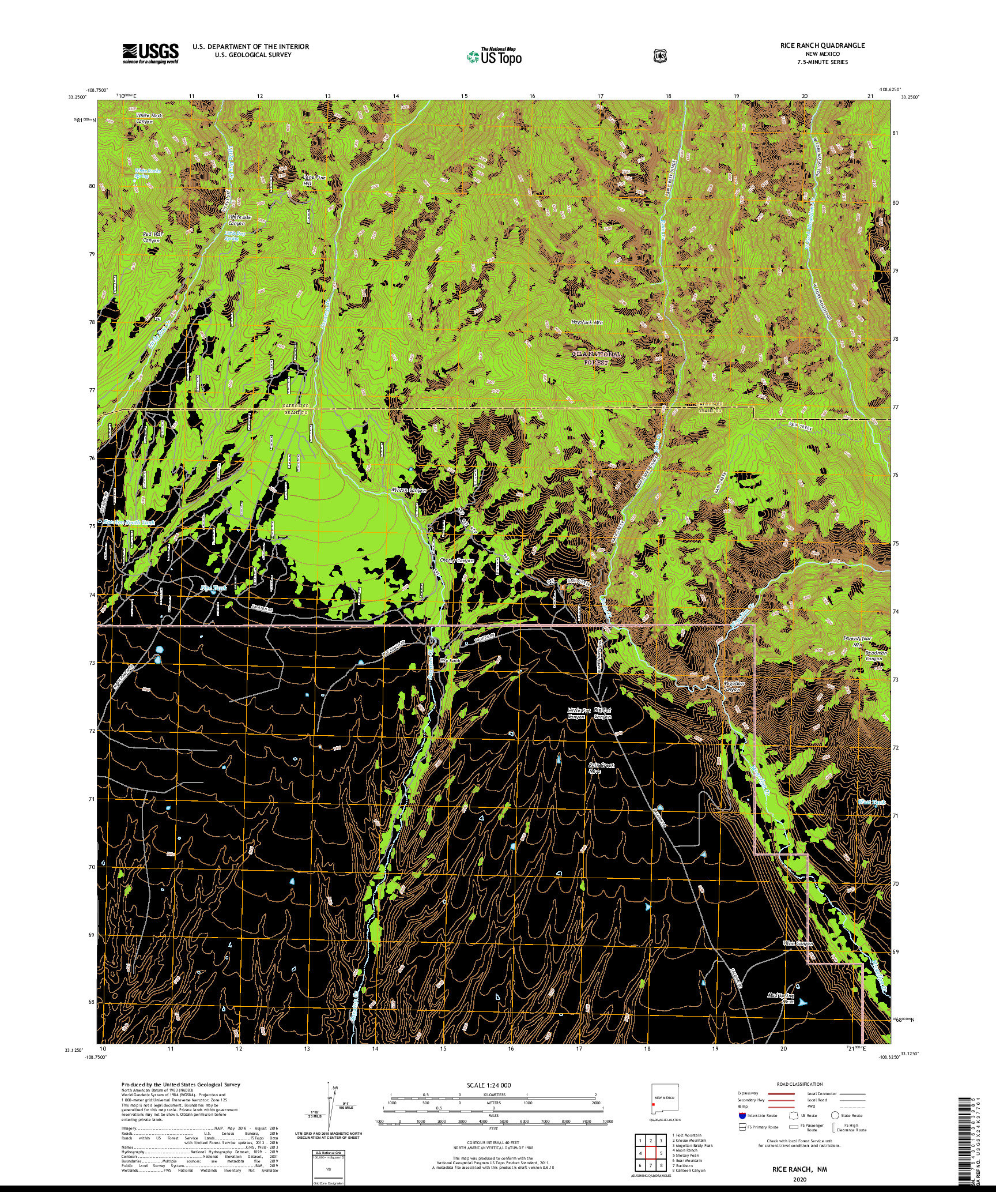 USGS US TOPO 7.5-MINUTE MAP FOR RICE RANCH, NM 2020