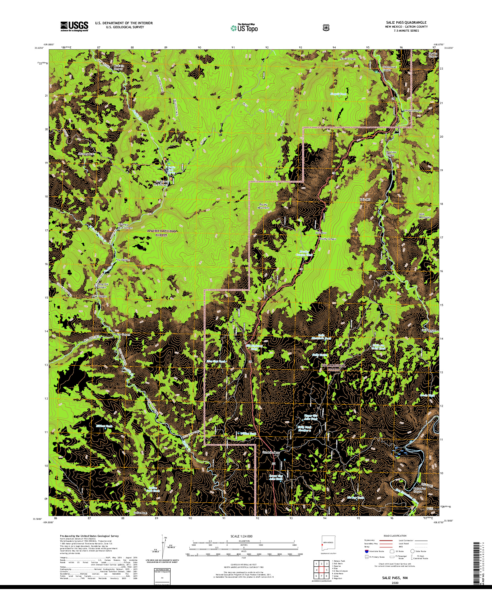 USGS US TOPO 7.5-MINUTE MAP FOR SALIZ PASS, NM 2020