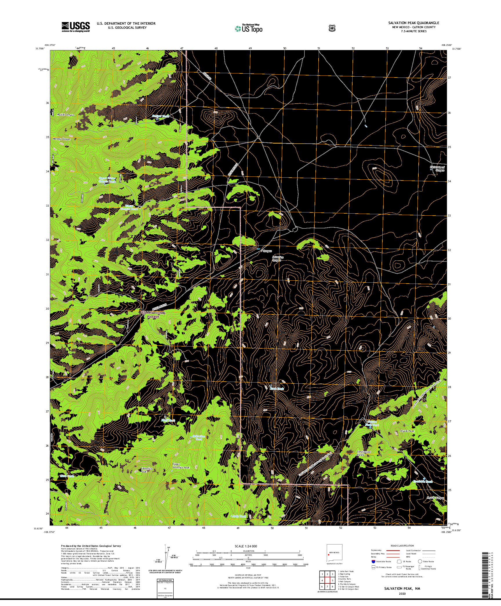 USGS US TOPO 7.5-MINUTE MAP FOR SALVATION PEAK, NM 2020