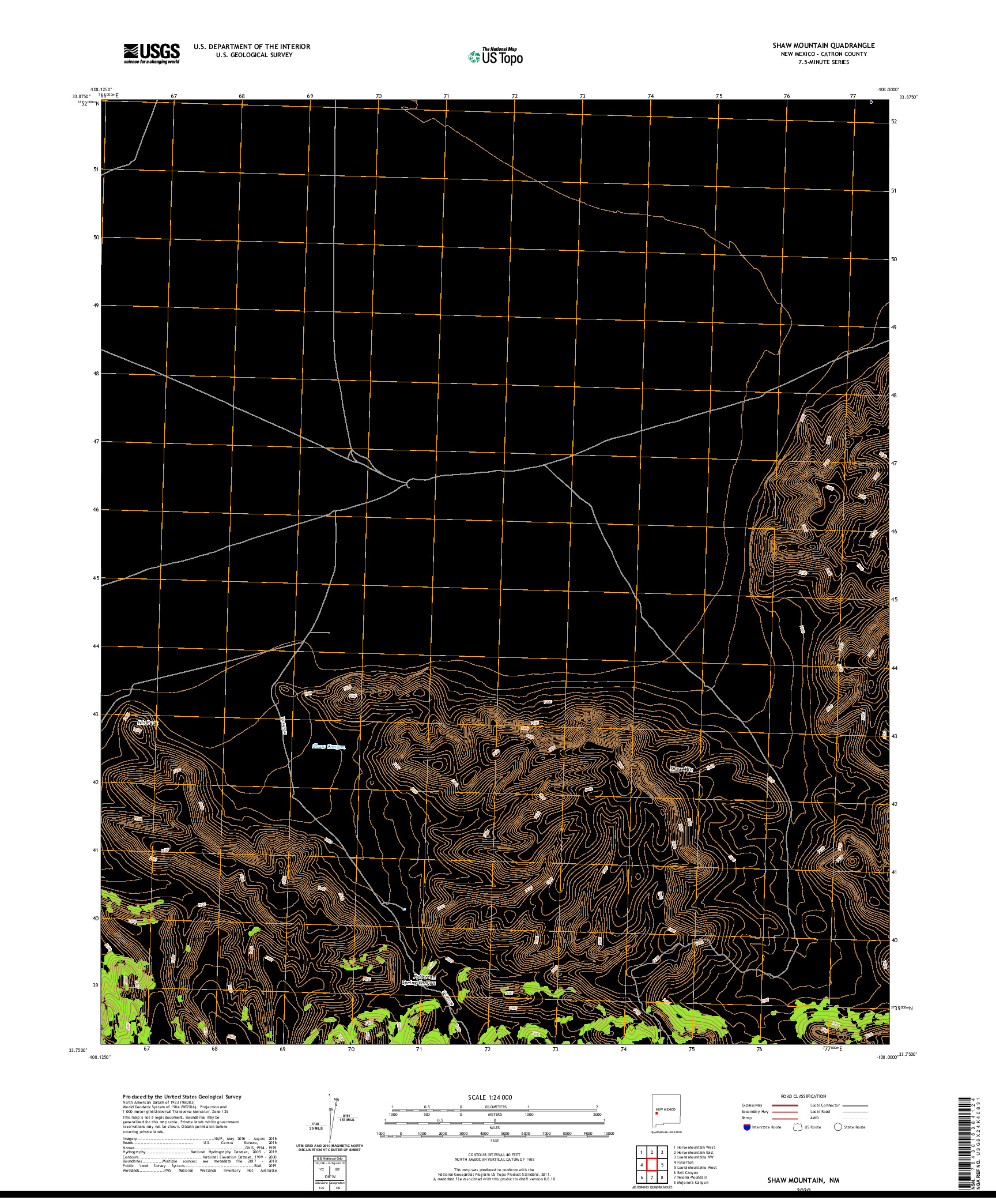 USGS US TOPO 7.5-MINUTE MAP FOR SHAW MOUNTAIN, NM 2020