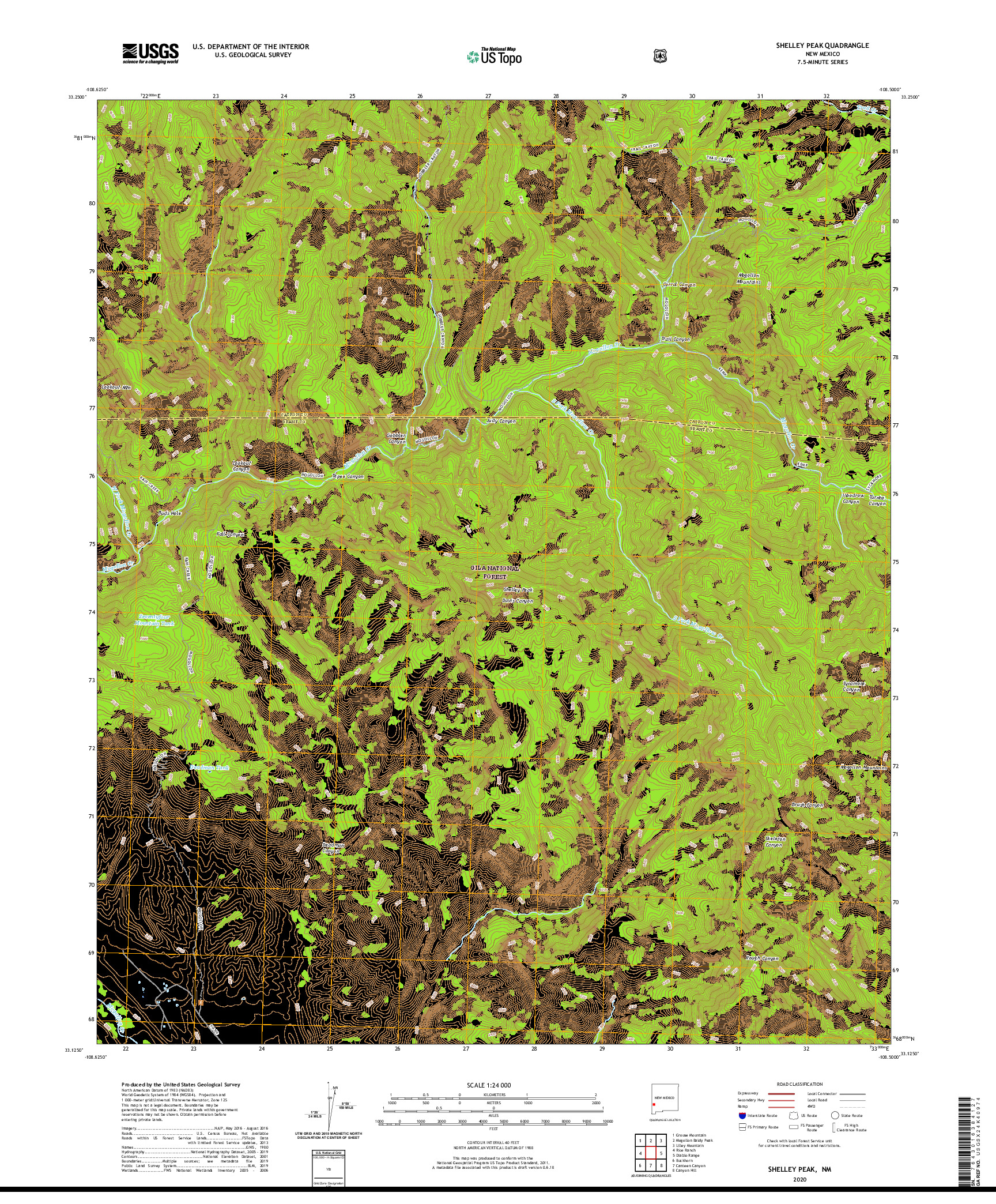 USGS US TOPO 7.5-MINUTE MAP FOR SHELLEY PEAK, NM 2020