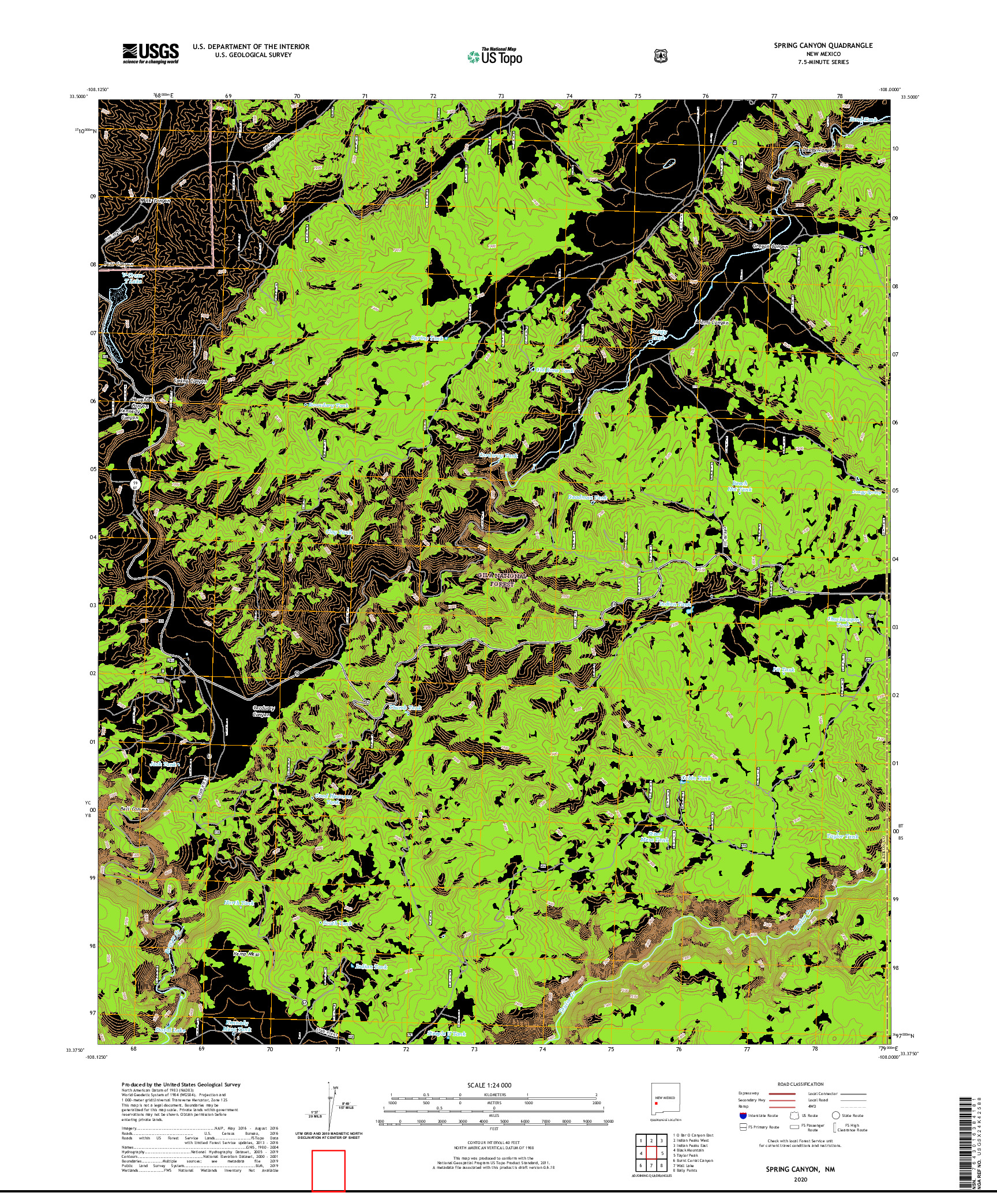 USGS US TOPO 7.5-MINUTE MAP FOR SPRING CANYON, NM 2020