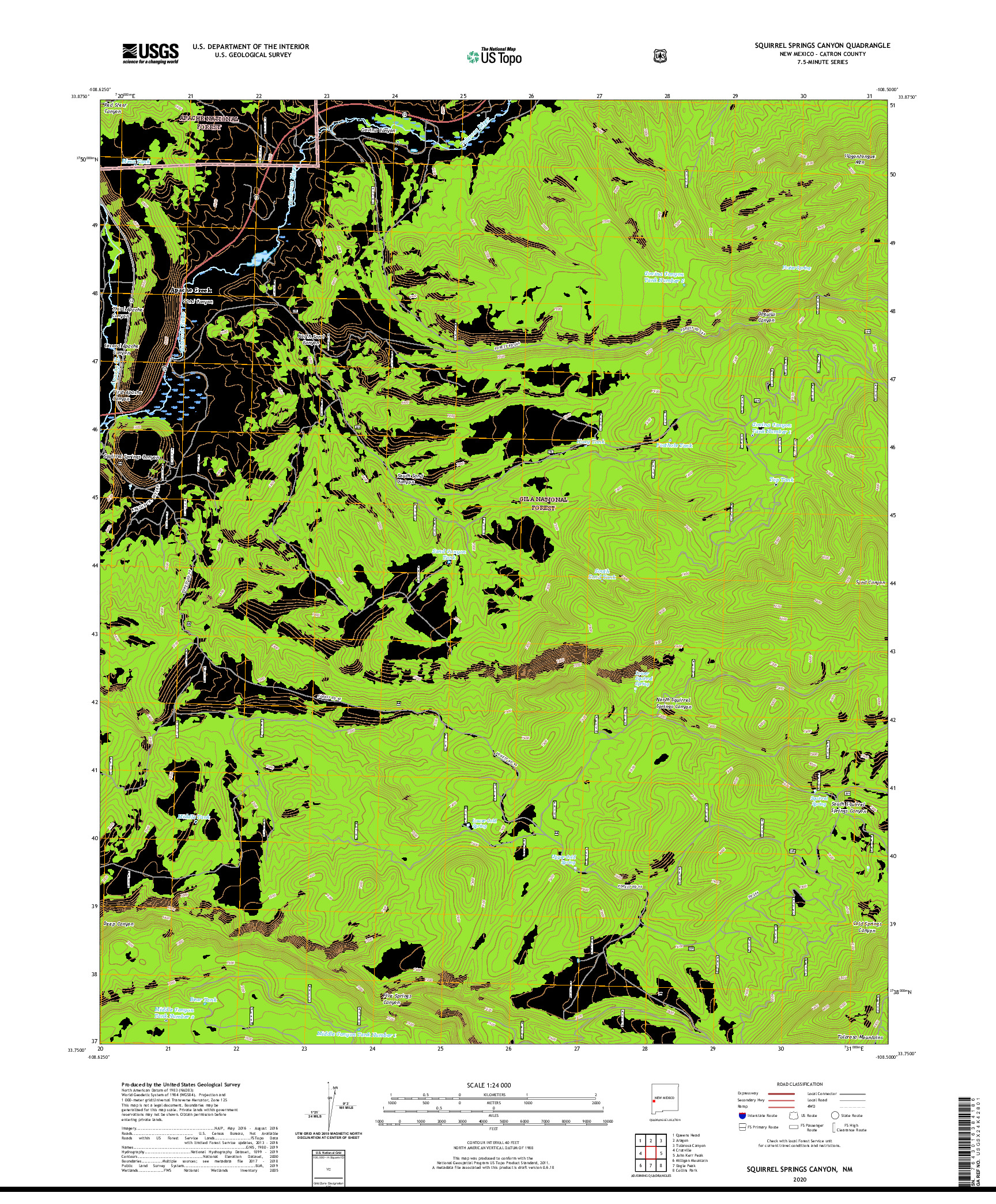 USGS US TOPO 7.5-MINUTE MAP FOR SQUIRREL SPRINGS CANYON, NM 2020