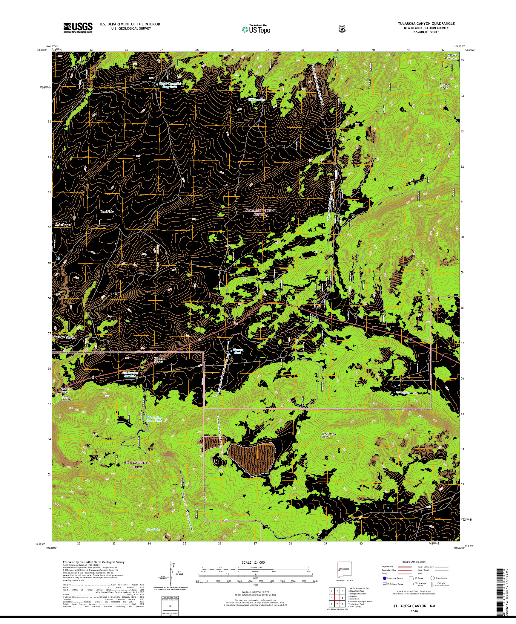 USGS US TOPO 7.5-MINUTE MAP FOR TULAROSA CANYON, NM 2020