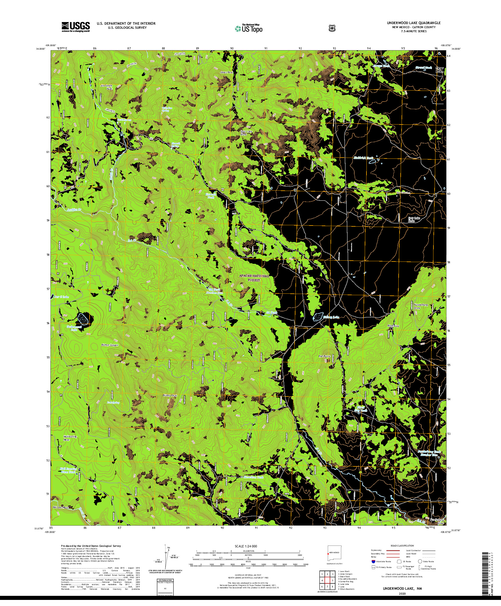USGS US TOPO 7.5-MINUTE MAP FOR UNDERWOOD LAKE, NM 2020