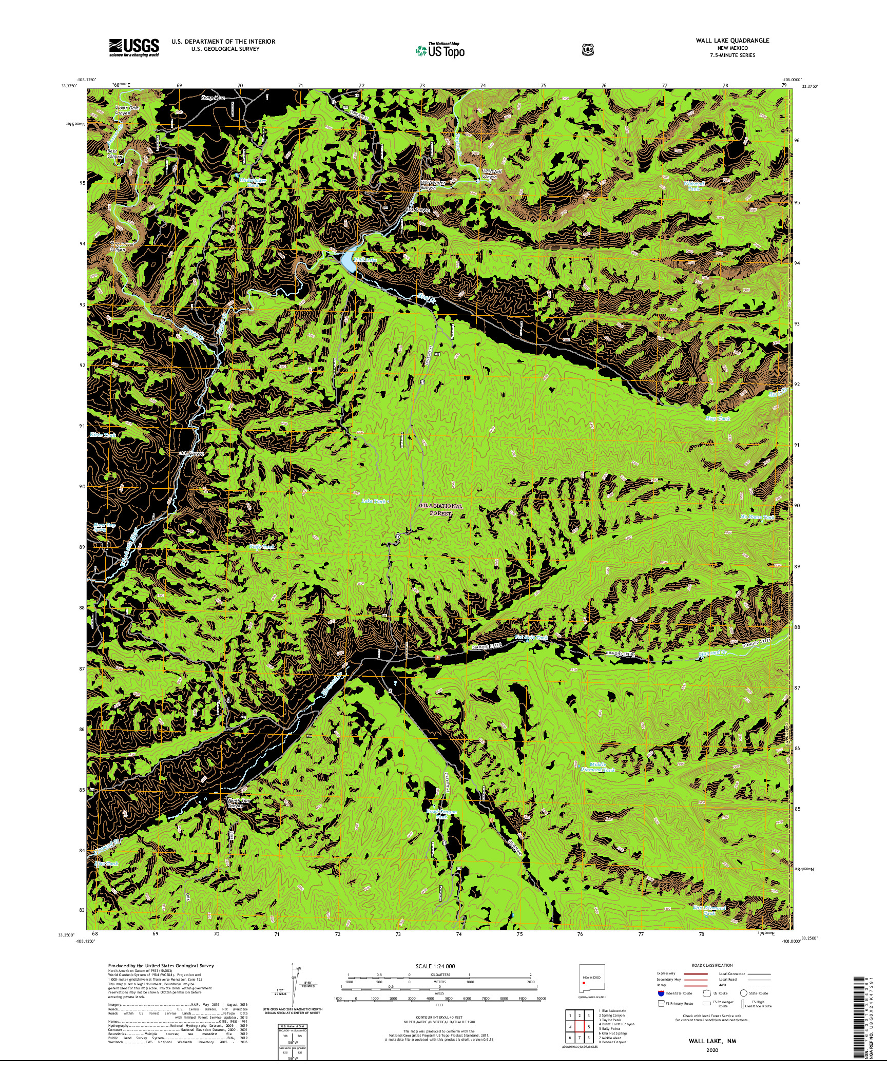 USGS US TOPO 7.5-MINUTE MAP FOR WALL LAKE, NM 2020