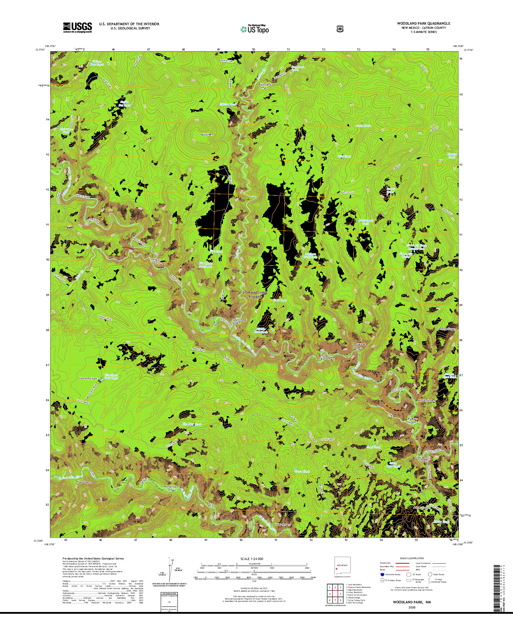 USGS US TOPO 7.5-MINUTE MAP FOR WOODLAND PARK, NM 2020