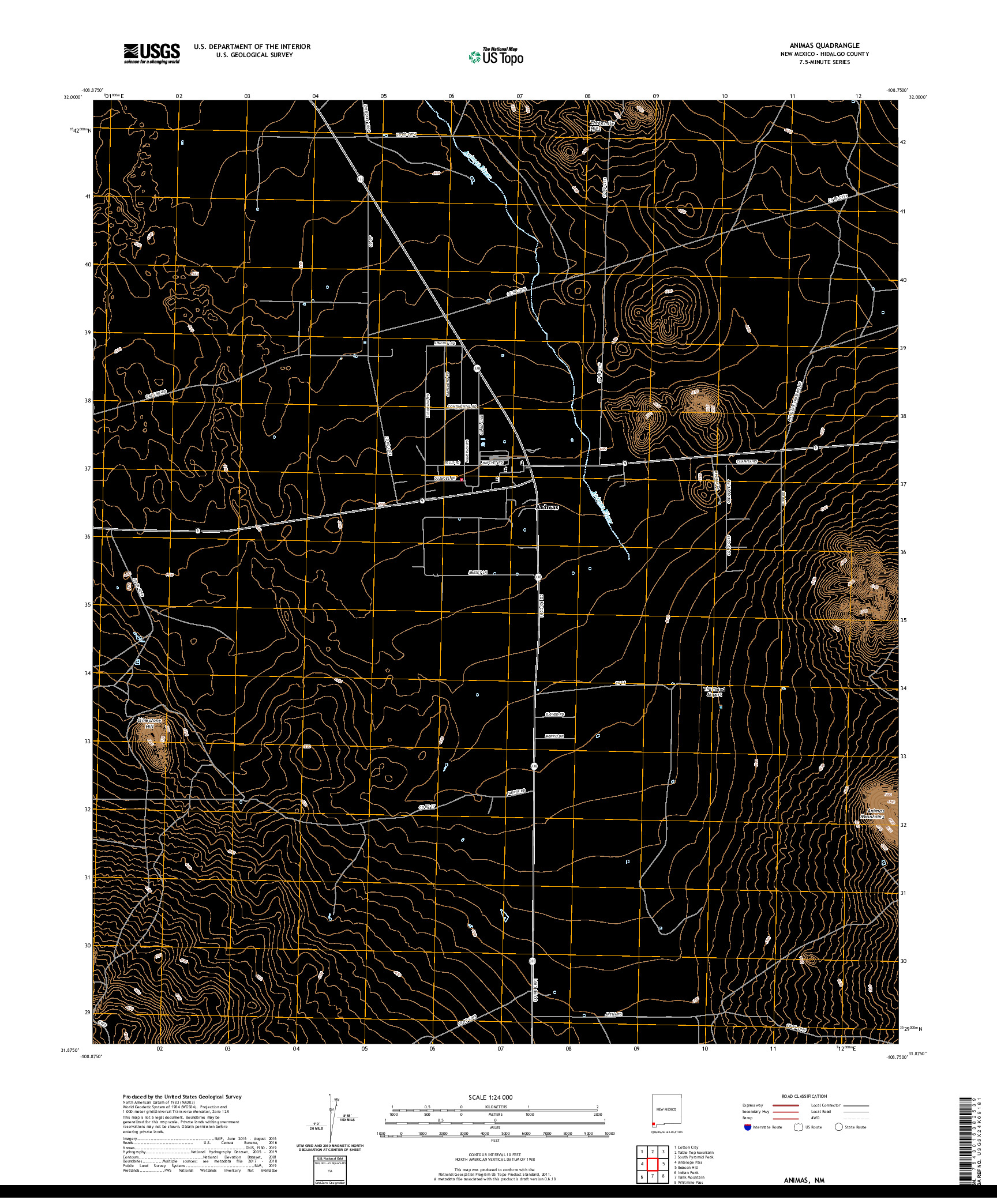 USGS US TOPO 7.5-MINUTE MAP FOR ANIMAS, NM 2020