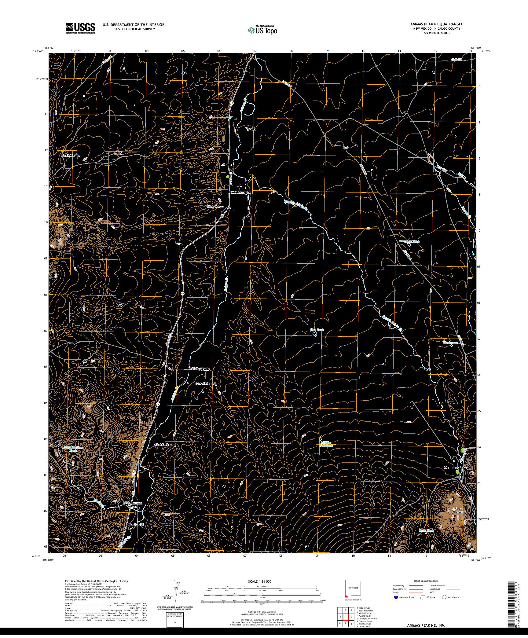 USGS US TOPO 7.5-MINUTE MAP FOR ANIMAS PEAK NE, NM 2020