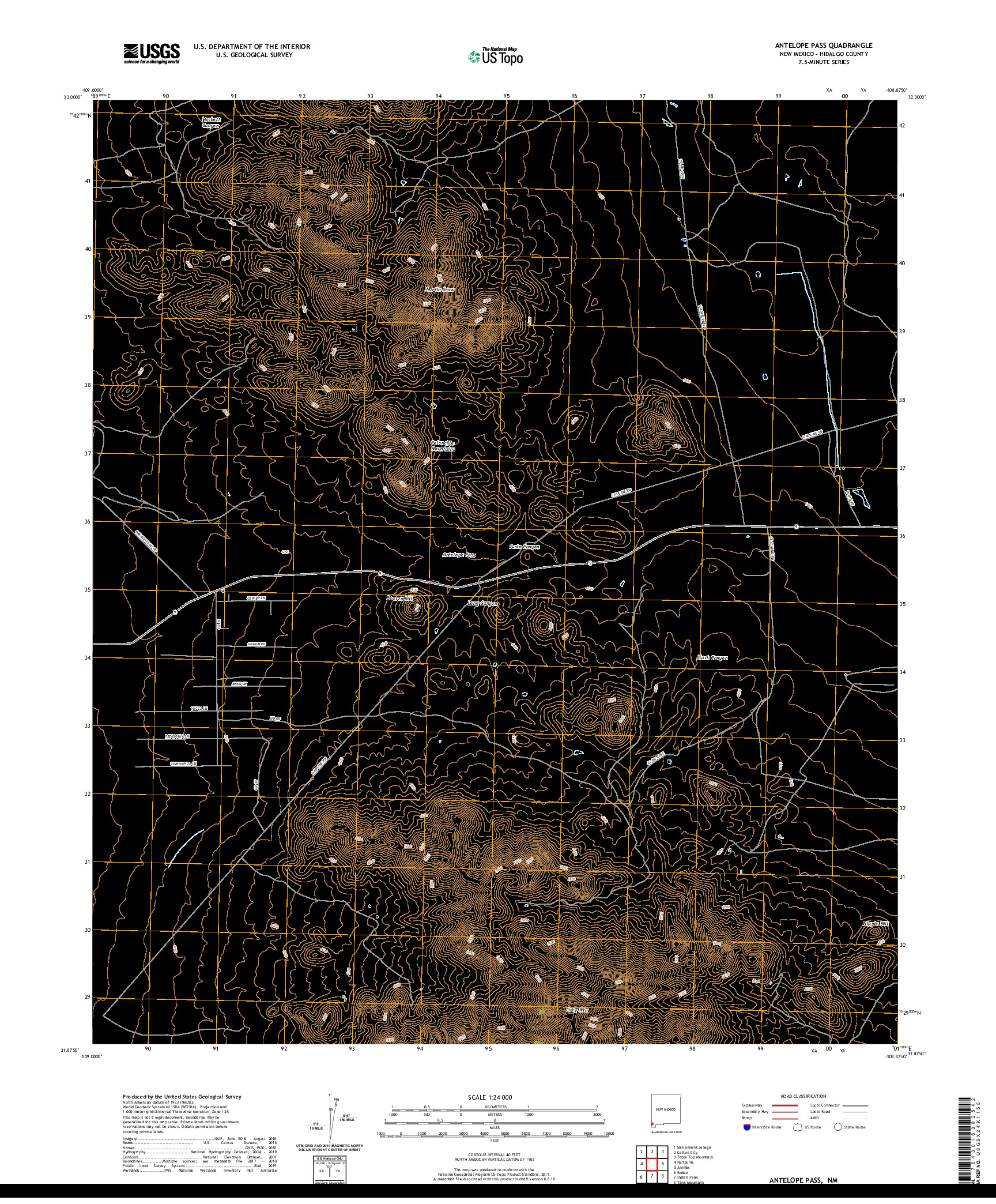 USGS US TOPO 7.5-MINUTE MAP FOR ANTELOPE PASS, NM 2020