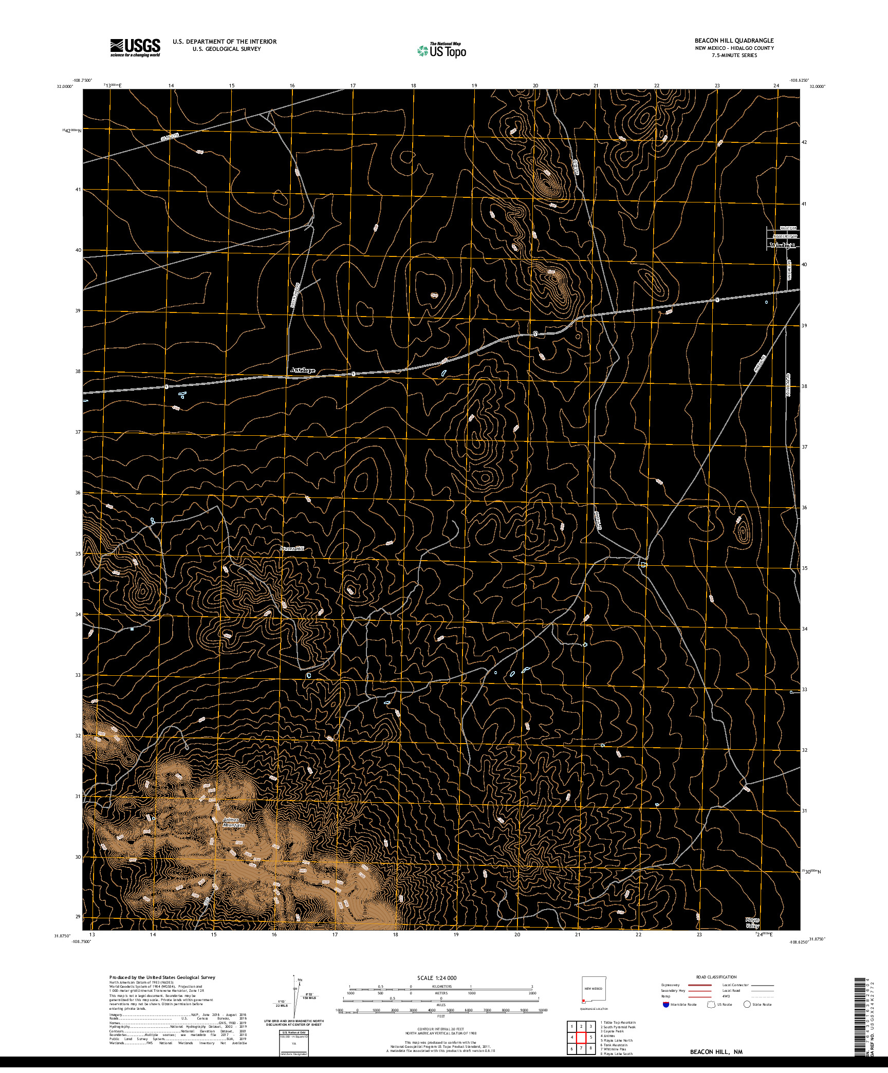 USGS US TOPO 7.5-MINUTE MAP FOR BEACON HILL, NM 2020