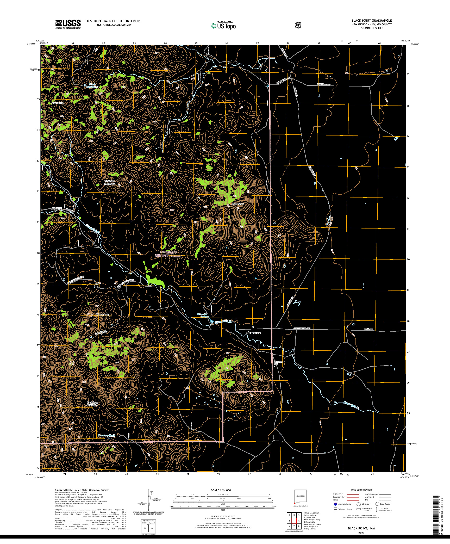 USGS US TOPO 7.5-MINUTE MAP FOR BLACK POINT, NM 2020