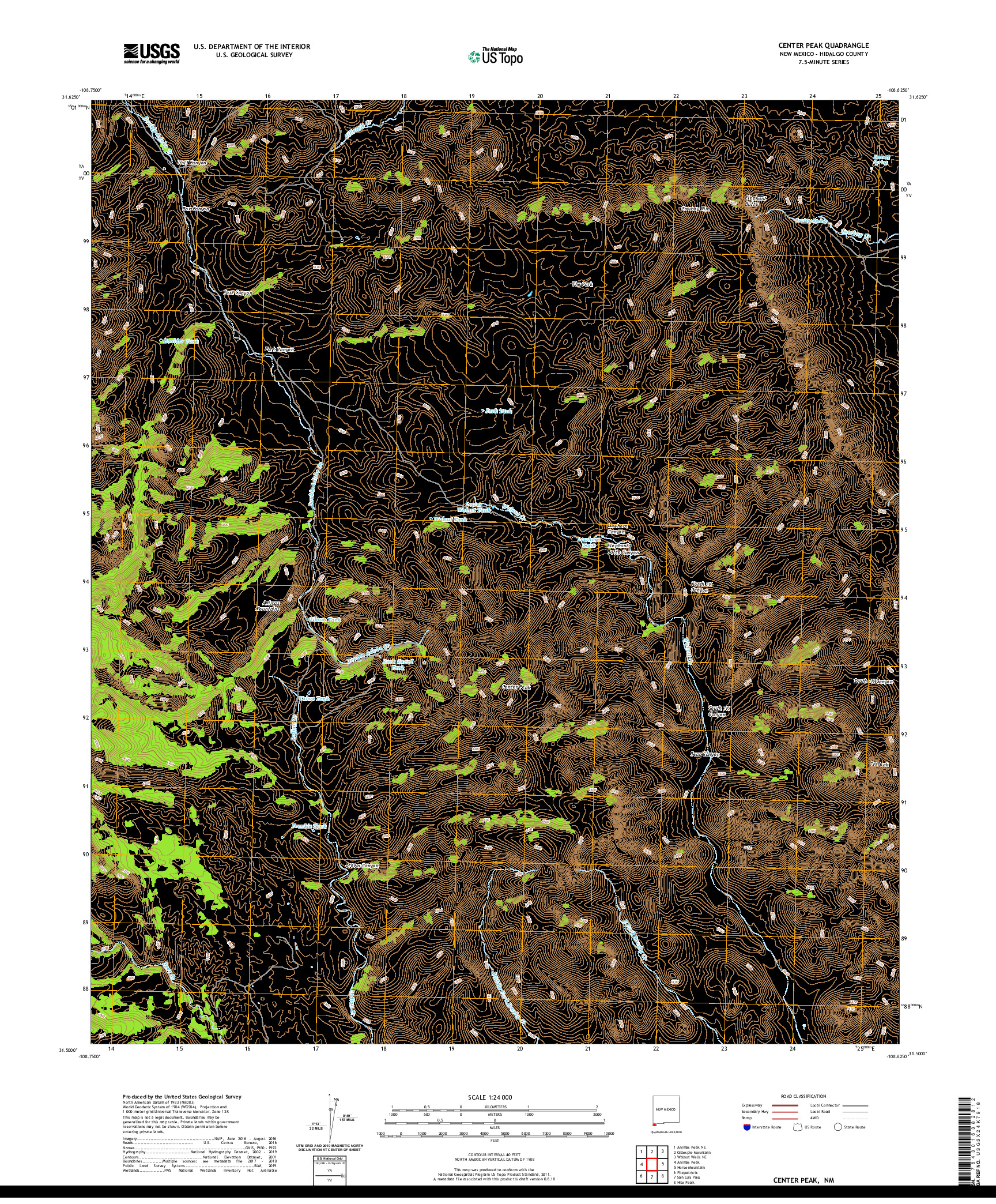 USGS US TOPO 7.5-MINUTE MAP FOR CENTER PEAK, NM 2020